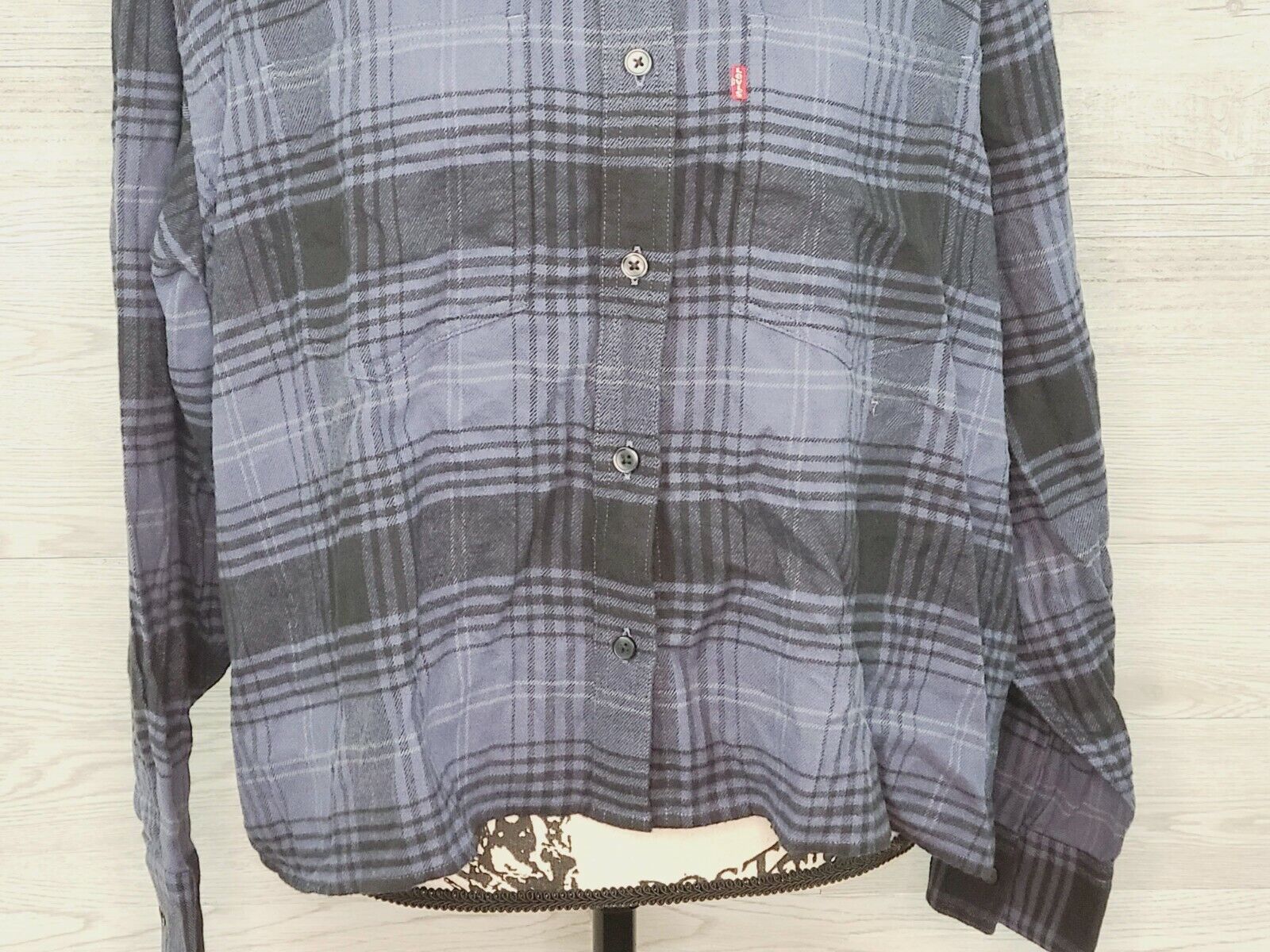 Levi's Women's Maple Cotton Plaid Blue Long Sleeve Flannel Shirt Size Large