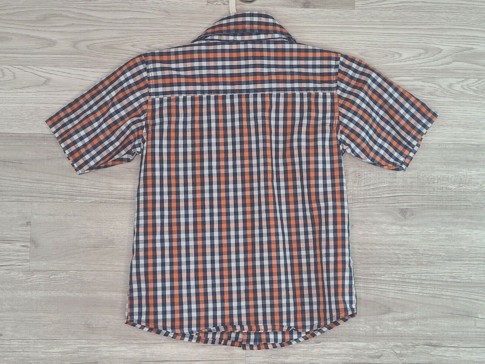 American Hawk Boy's Preloved Blue & Orange Plaid Short Sleeve Button Down Shirt Size 4