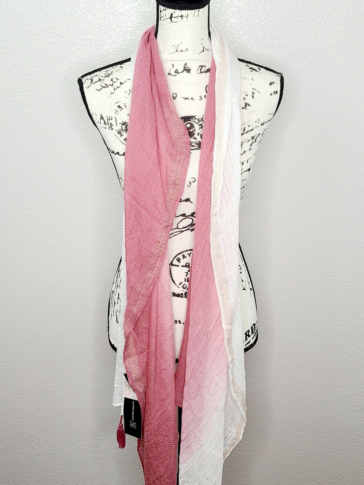 INC International Concepts Ombre Pink & White Tissue Weight Tassel Scarf