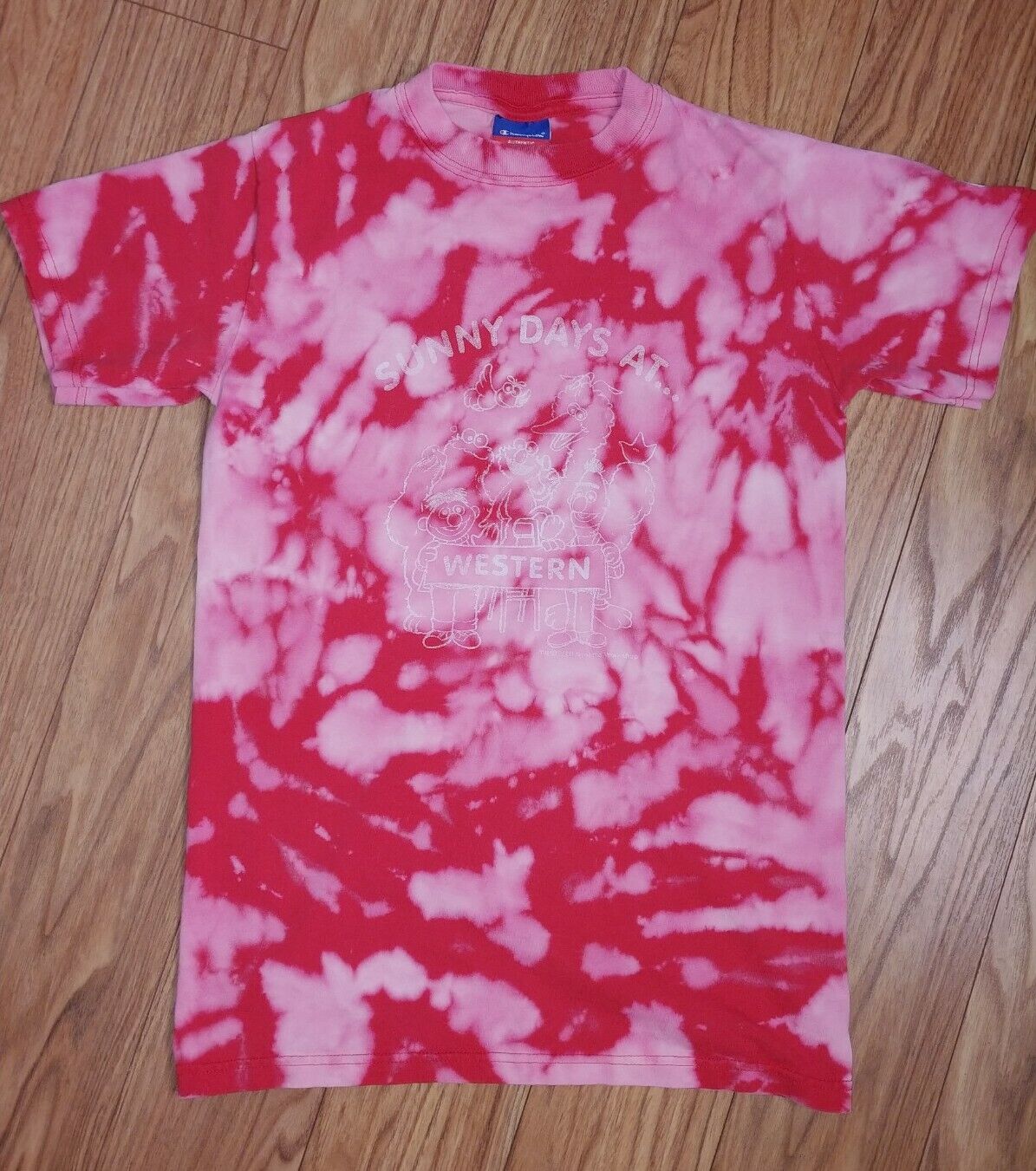 Champion Preloved 'Sunny Days at Western' Reverse Tie Dye Sesame Street Red T-Shirt Small