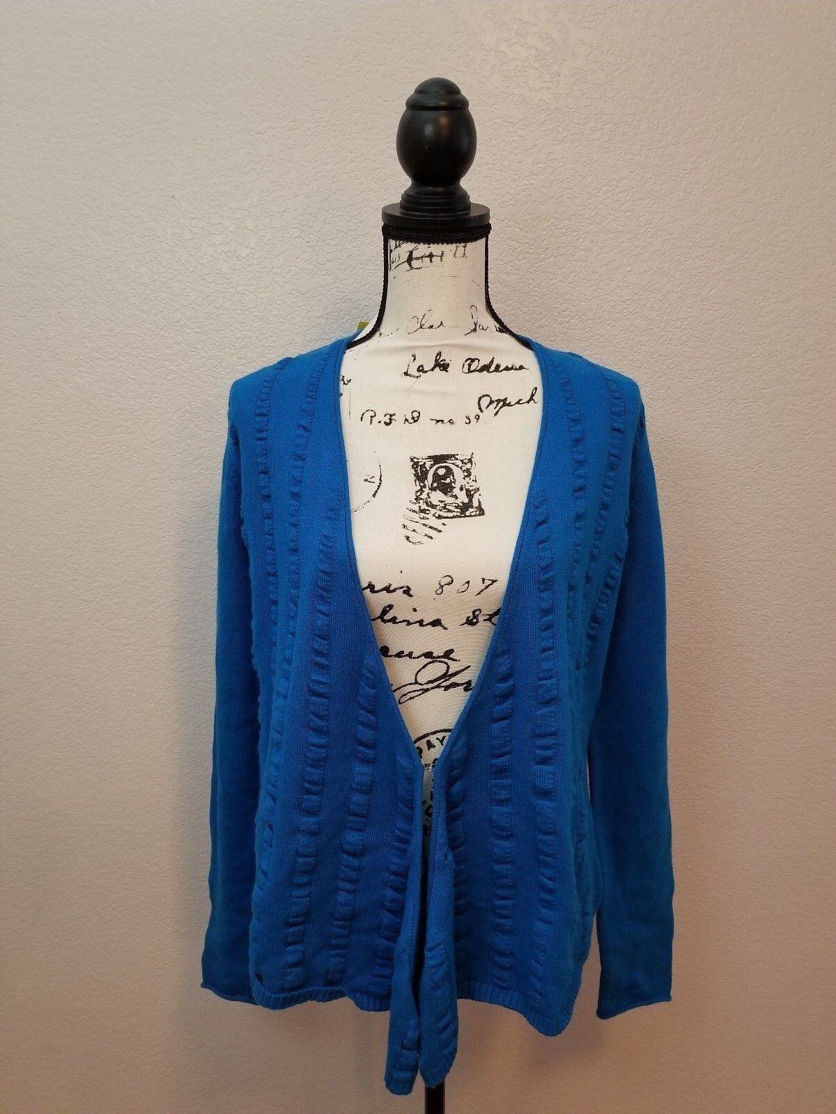 Anne Klein Women's Casual Long Sleeve Sweater Cardigan Blue Size Medium