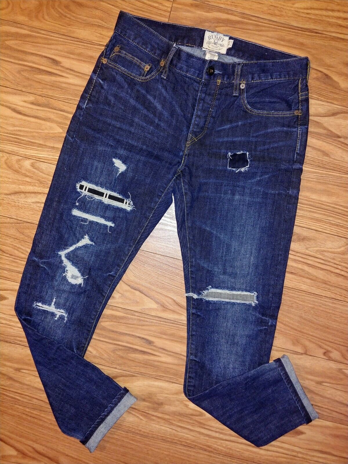 Ralph Lauren Preloved Rugby Distressed Repaired Boyfriend Dark Wash Denim Jeans Size 25