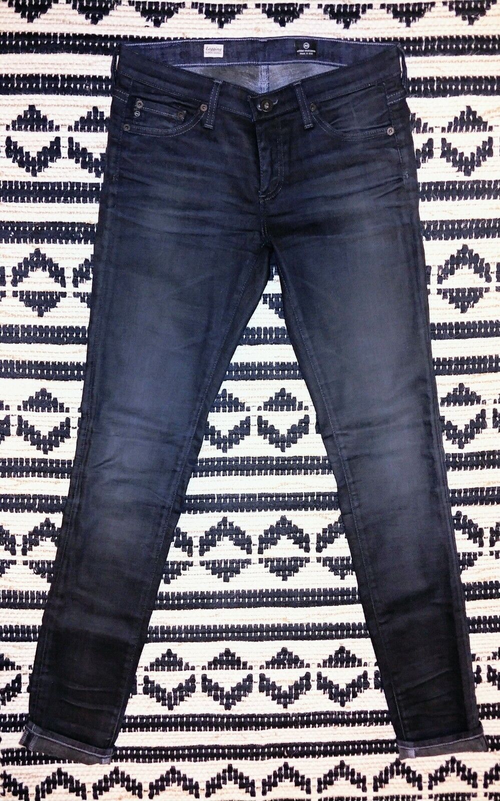 AG Adriano Goldschmied Preloved The Super Skinny Legging Black Hawk Coated Denim Size 27