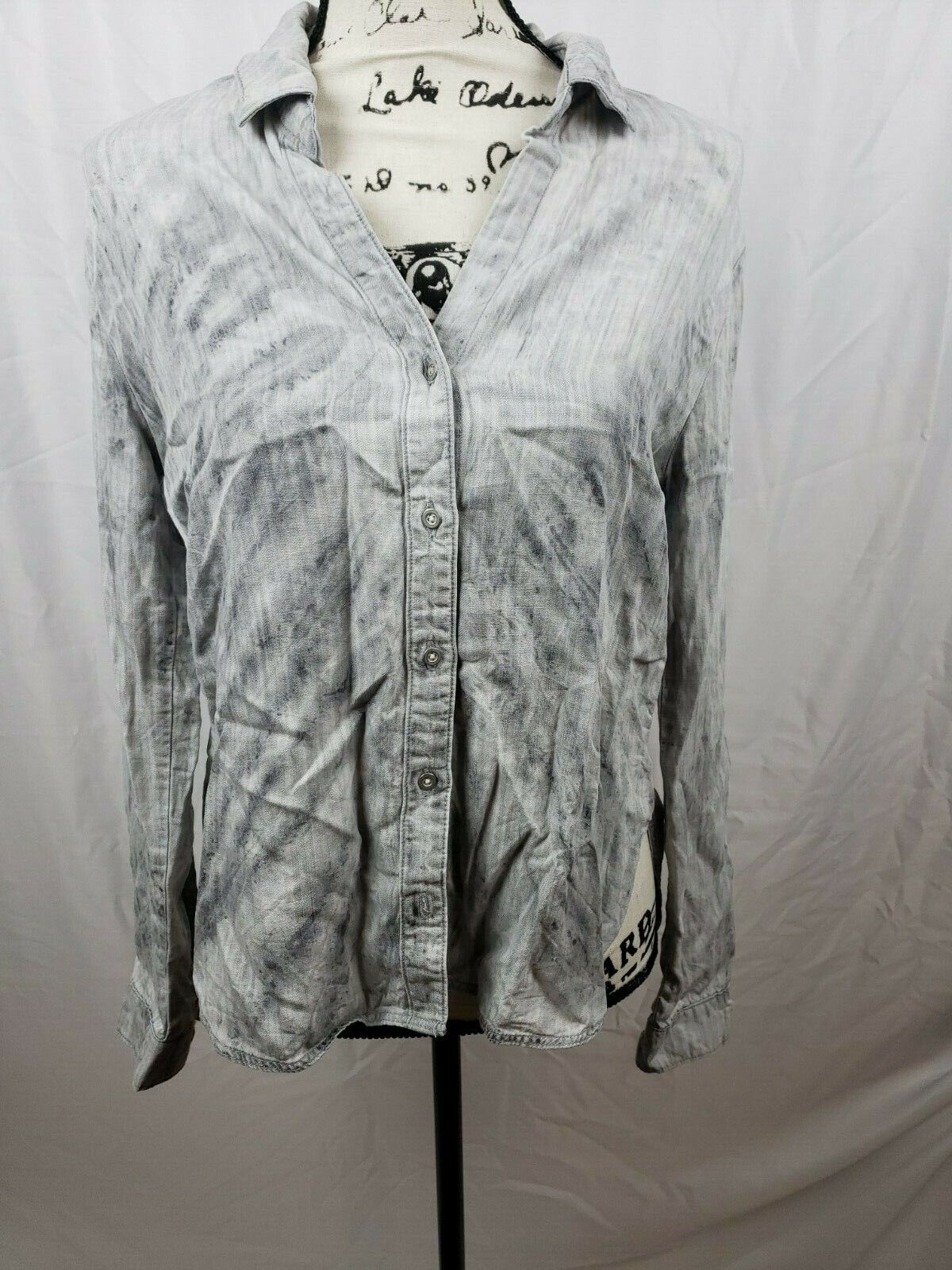 Cloth & Stone Women's Preloved Casual Tie Dye Gray Button Up Shirt Tencel Blouse Size Small