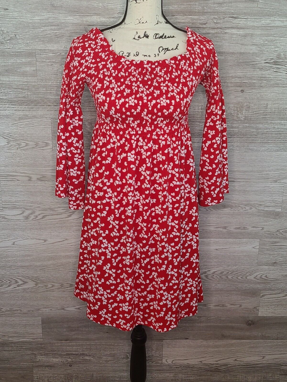 Michael Kors Women's Smocked Off-Shoulder Red & White Dress Size Small