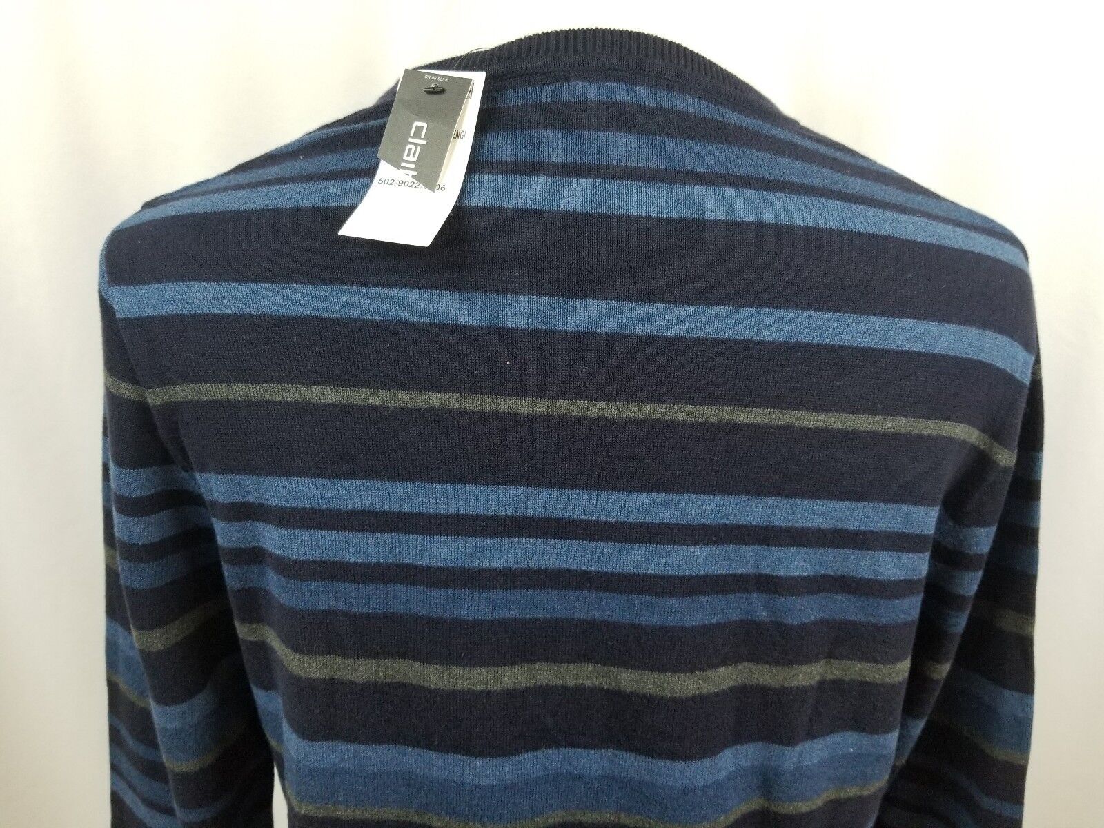 Claiborne Men's Long Sleeve V-Neck Sweater Blue Stripes Size Small