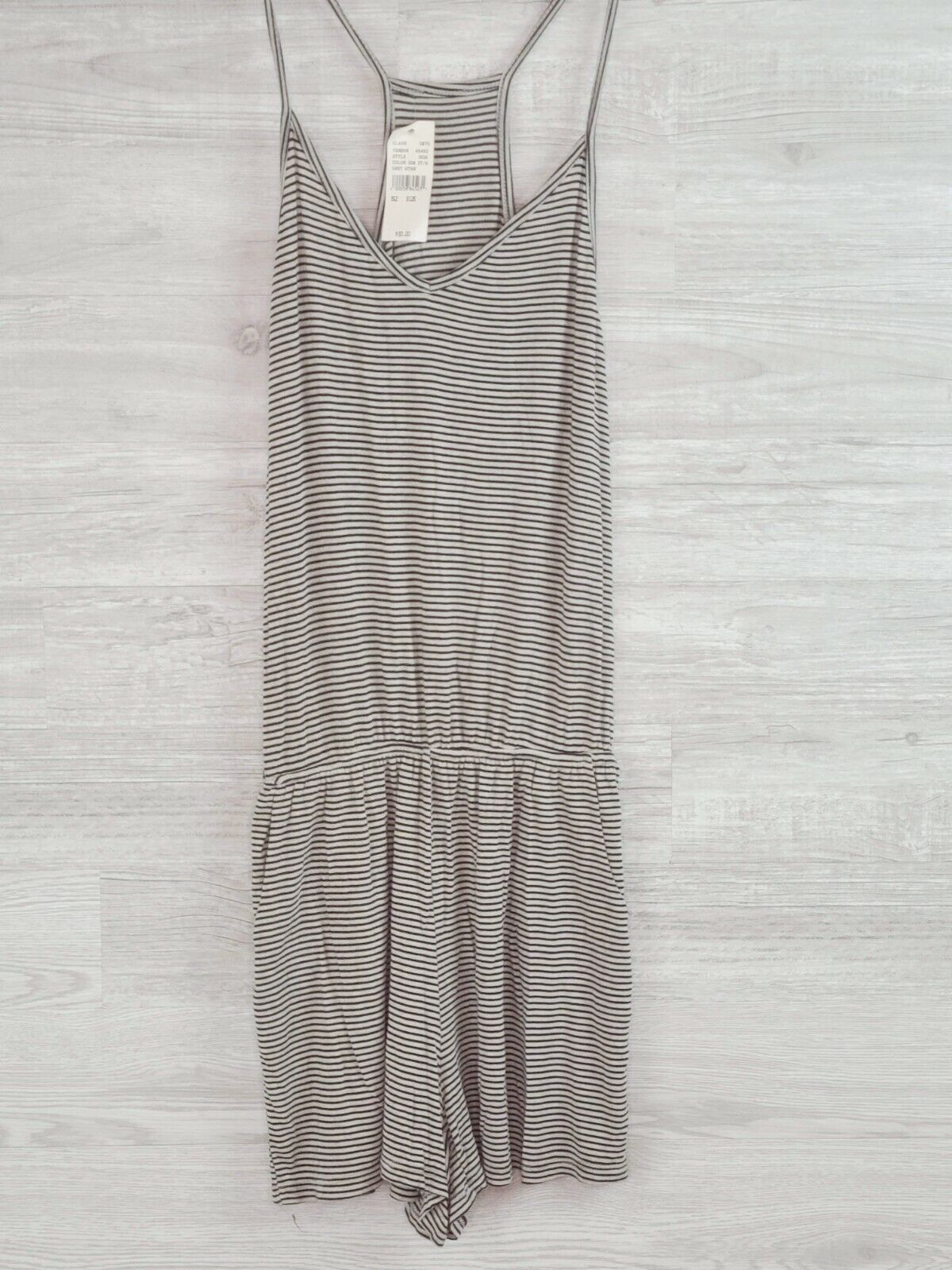 PacSun Women's Gray & Black Striped Thin Strap Dress Romper One Size