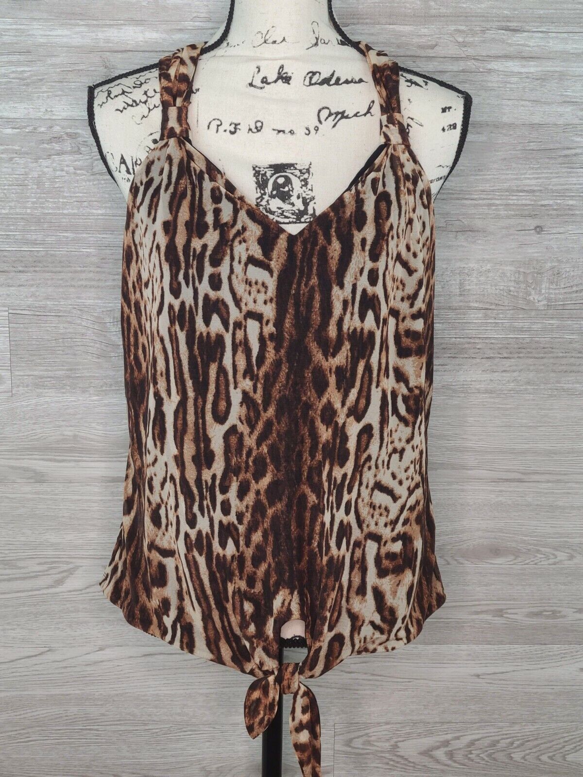 INC Women's Sleeveless Animal Print Tie-Front V-Neck Blouse Size Medium