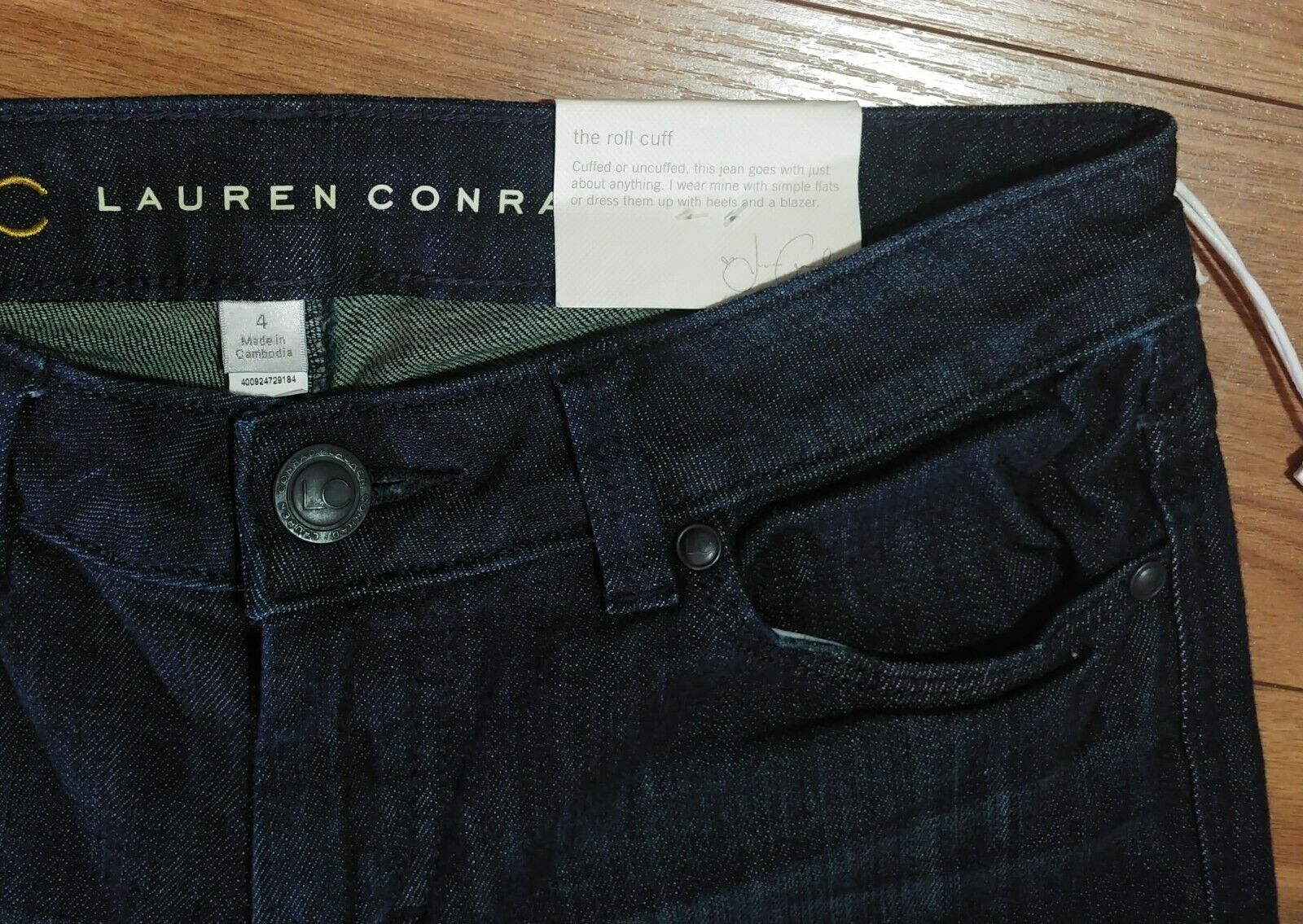 LC Lauren Conrad The Roll Cuff Dark Wash Boyfriend Straight Denim Jeans Size 4