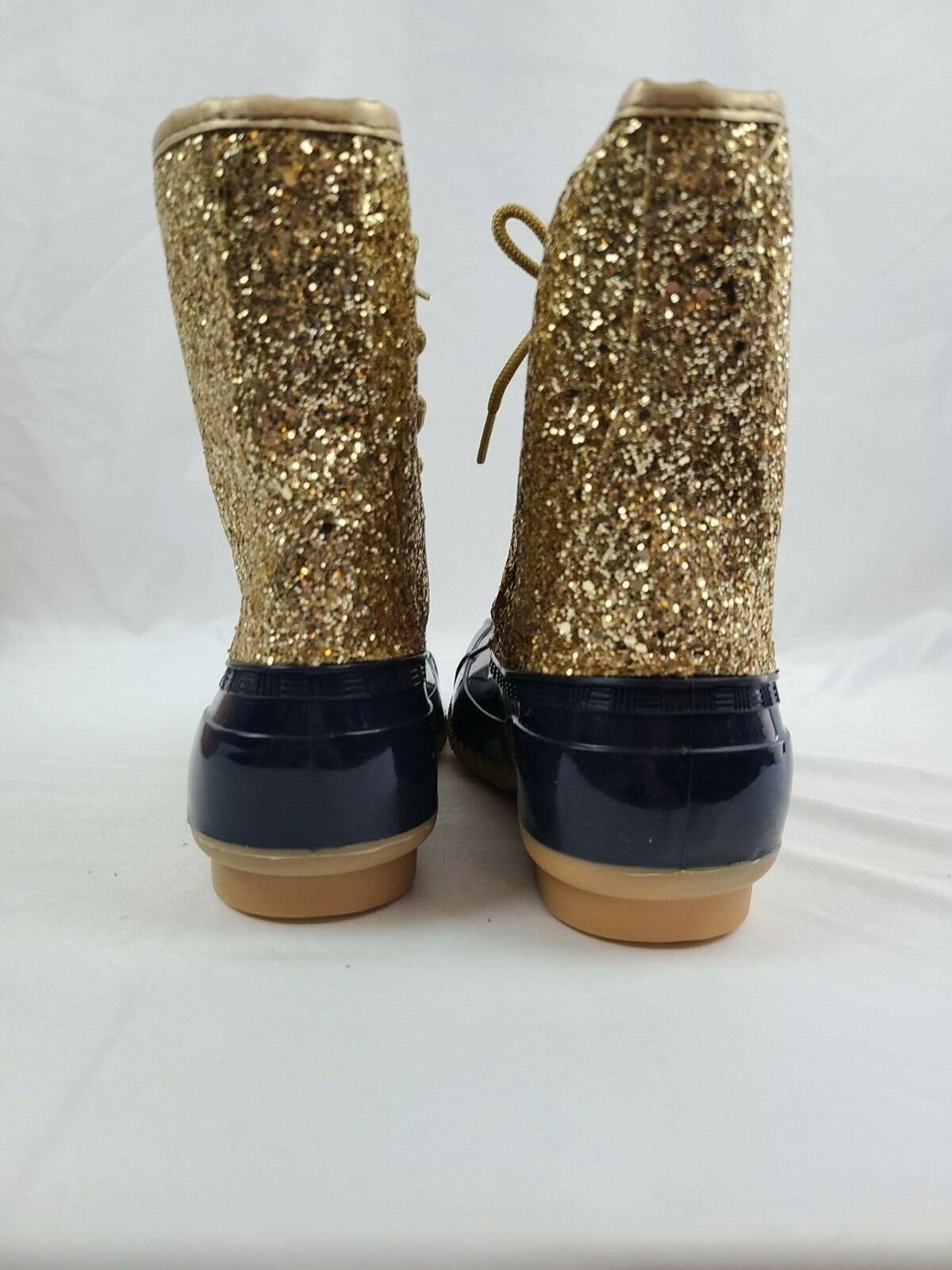 Sugar Women's Skipper Gold Glitter & Blue Waterproof Rain Boot Size 8M