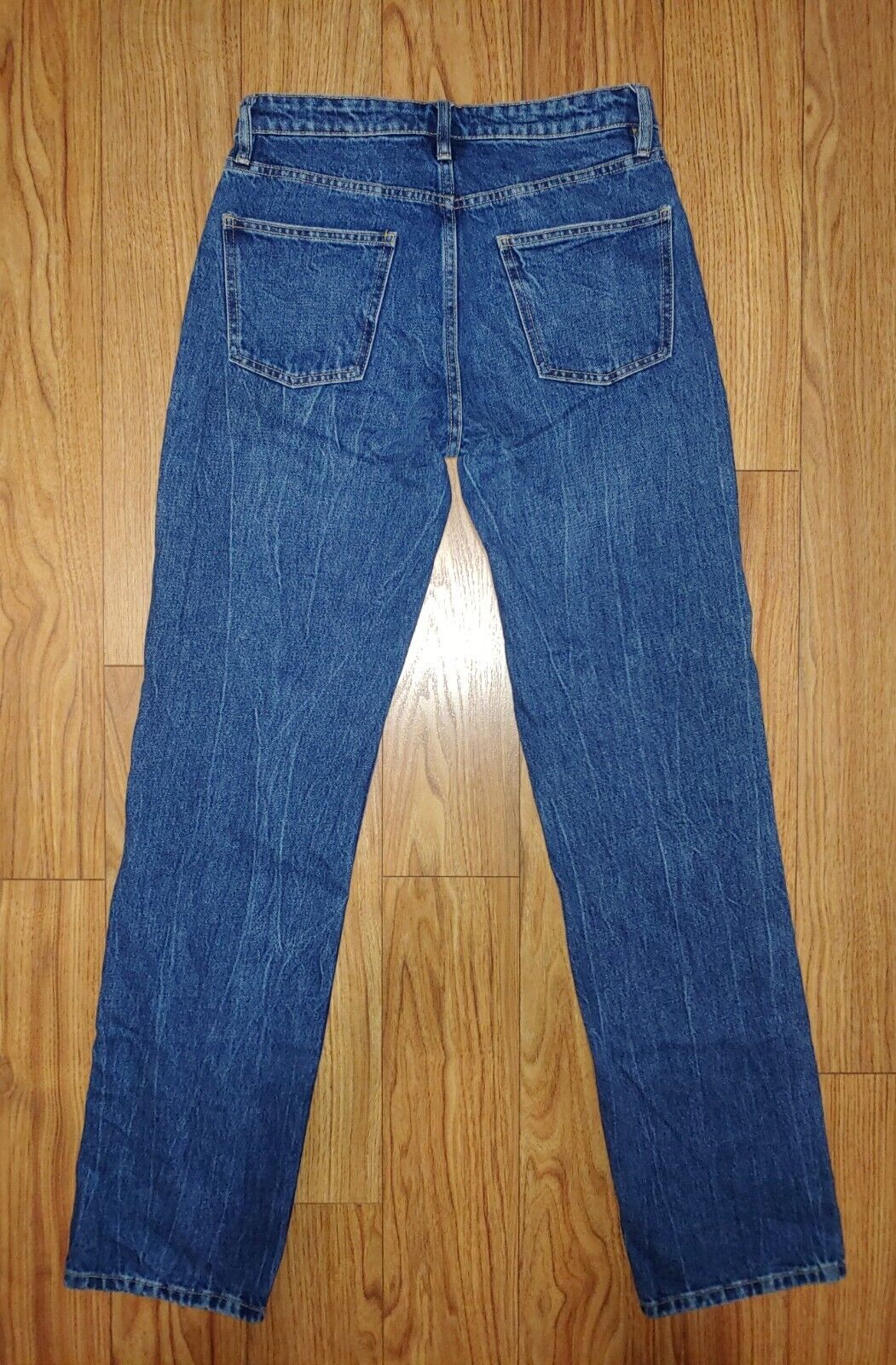 ZARA Mid Rise 100% Cotton Rigid Denim Straight Leg Jeans, Medium Wash Sz 6