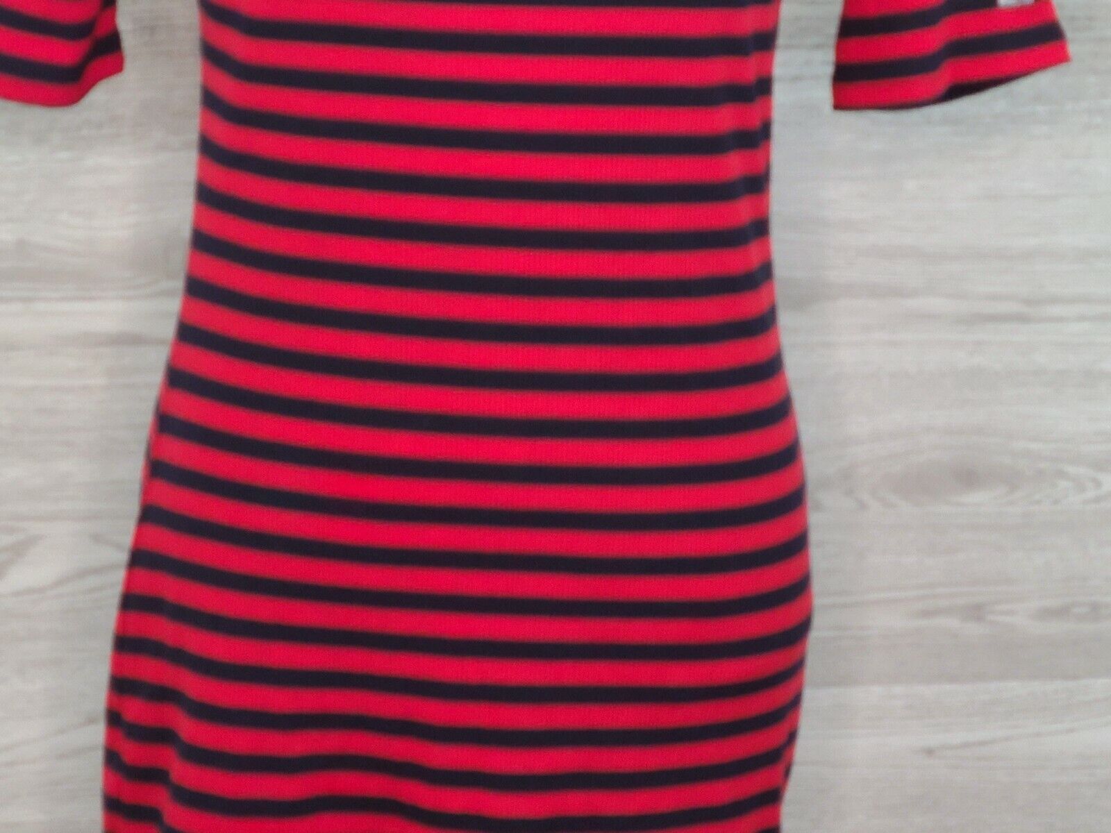 Tommy Jeans Women's Red & Blue Striped Ribbed Short Sleeve Dress Size Medium