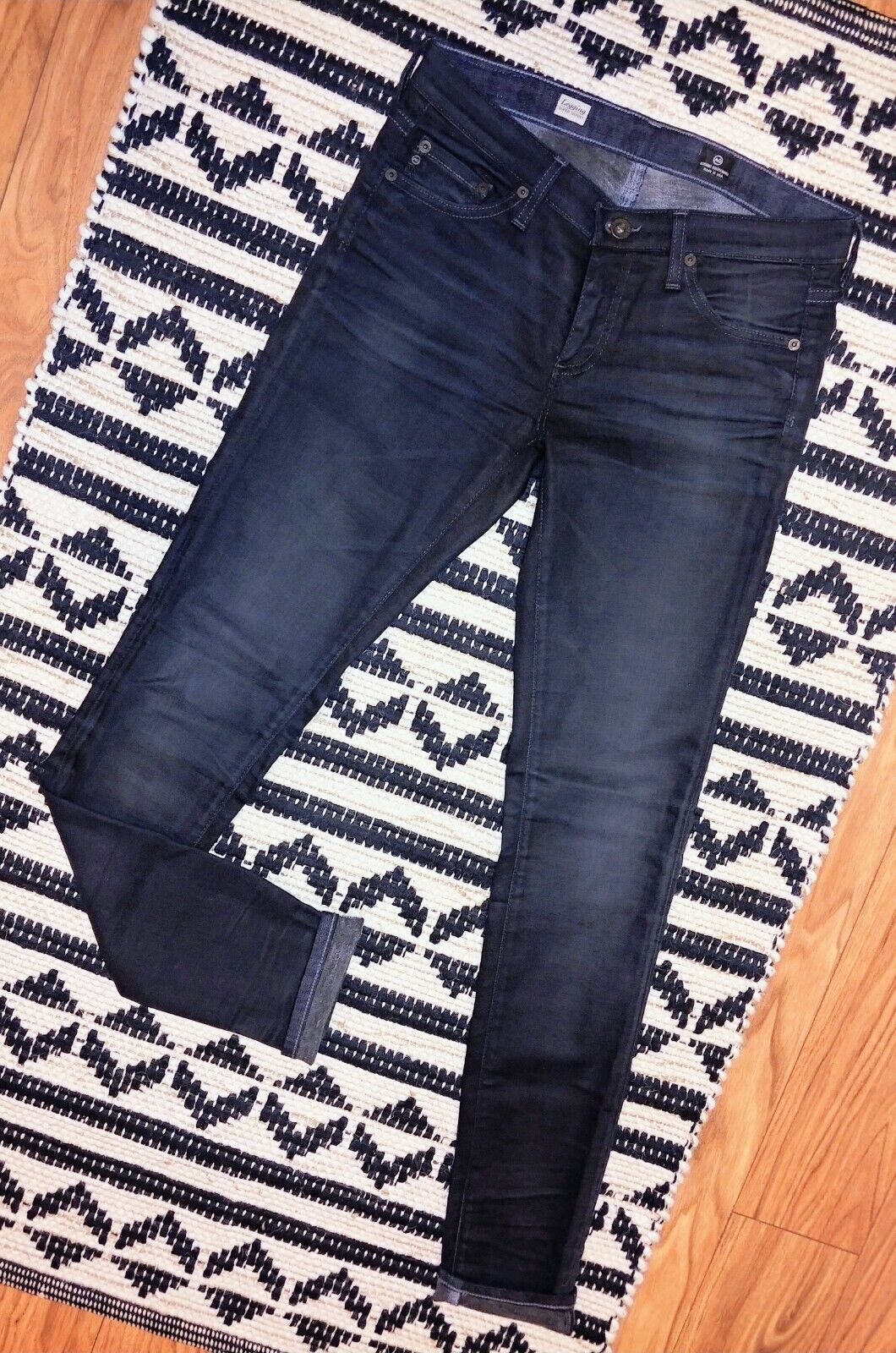 AG Adriano Goldschmied Preloved The Super Skinny Legging Black Hawk Coated Denim Size 27