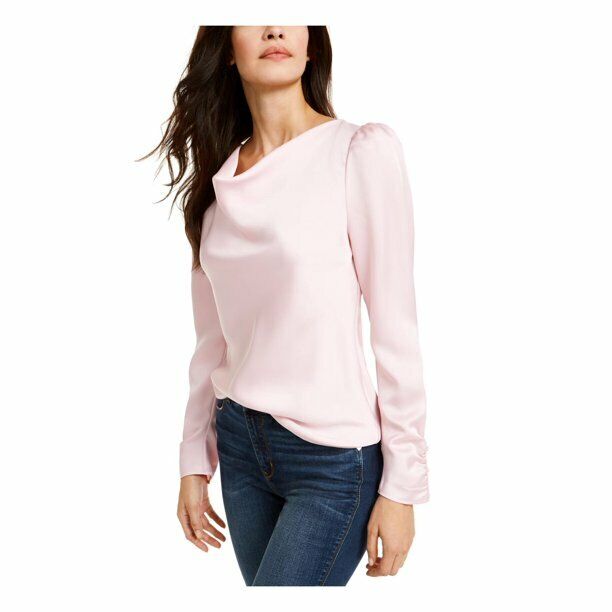 Leyden Women's Ice Pink Ruffle Cuff Cowl Neck Long Sleeve Blouse Size Large