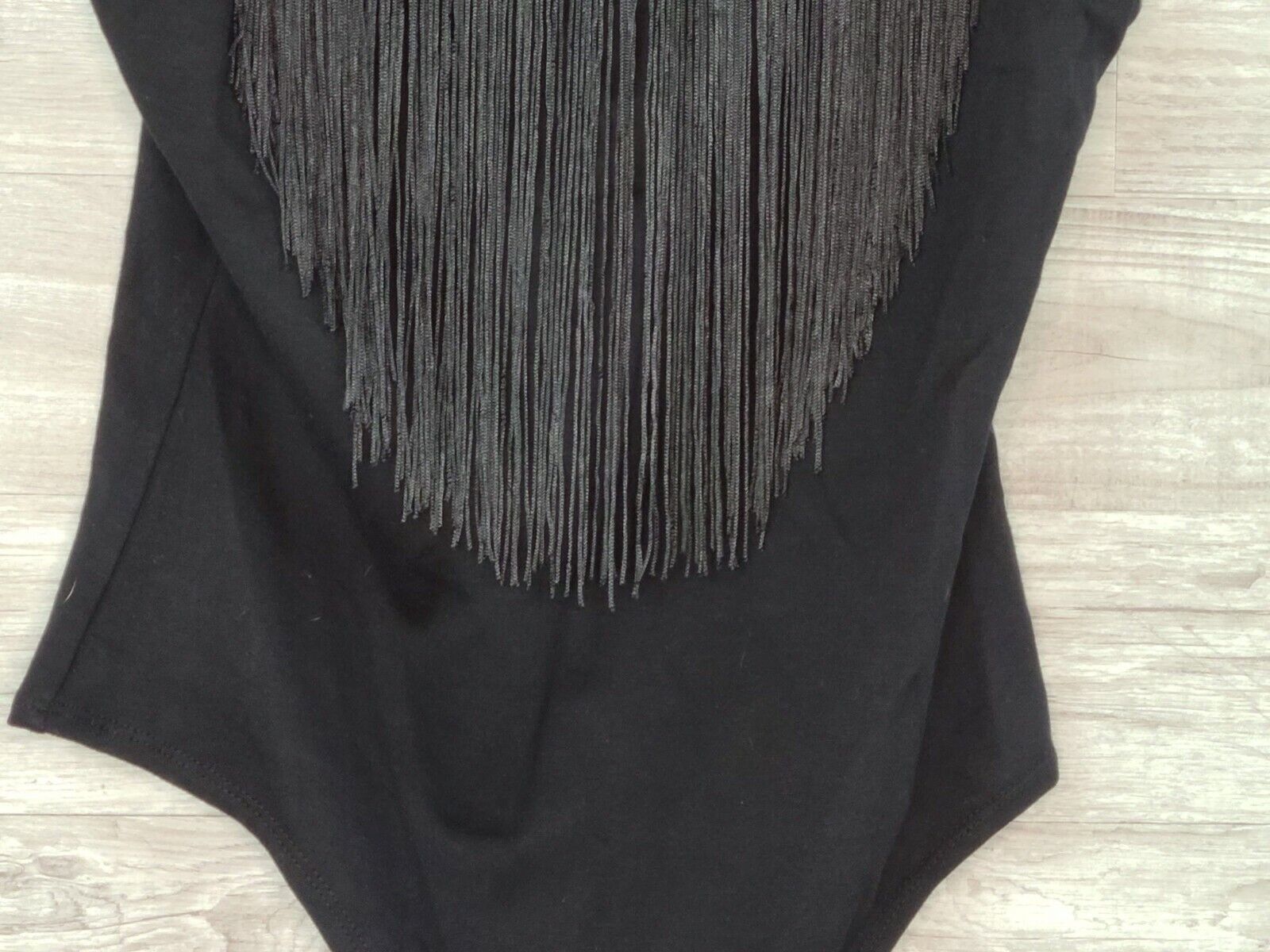 Bar III Women's Black Fringe-Neck Fitted Thong Back Bodysuit Size Medium