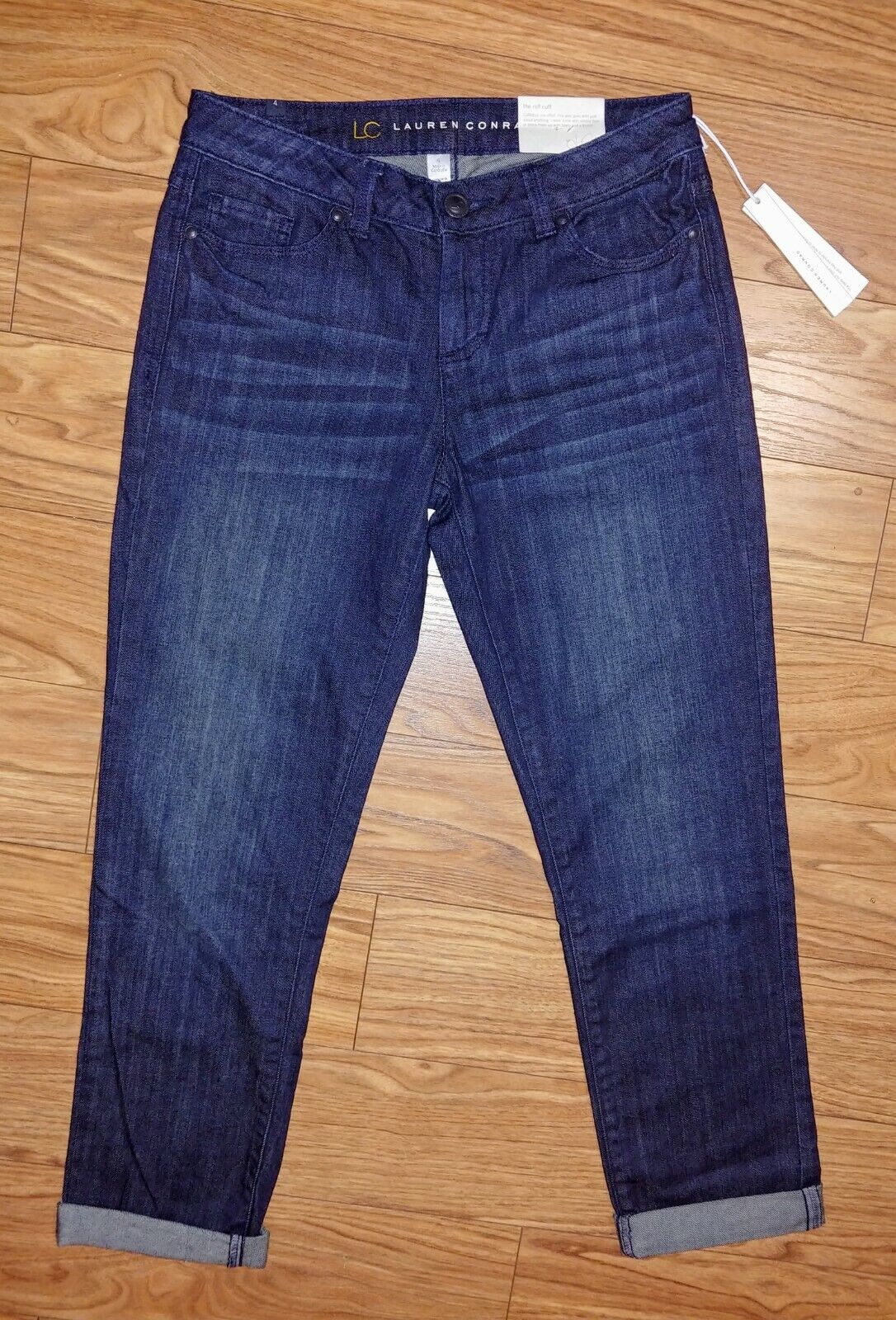 LC Lauren Conrad The Roll Cuff Dark Wash Boyfriend Straight Denim Jeans Size 4