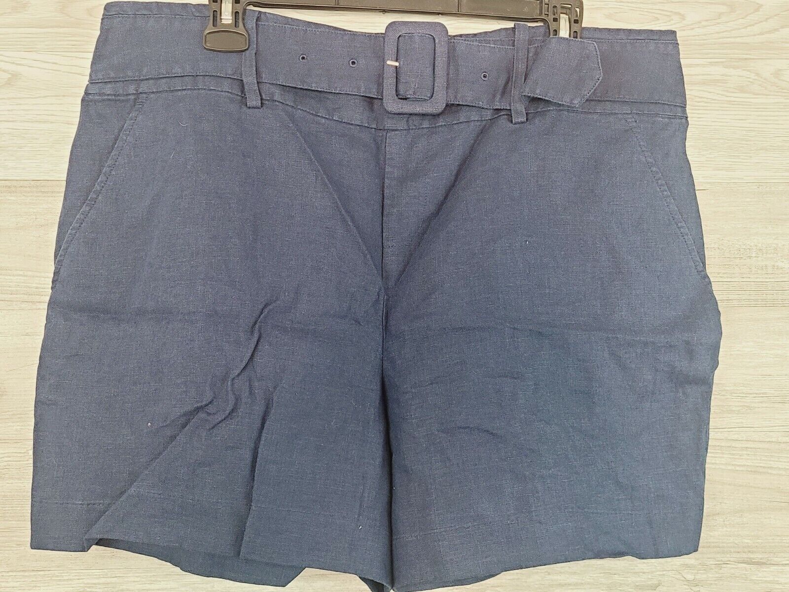 INC Women's Navy Blue Linen Belted Waist Mid-Rise Chino Shorts Size XL