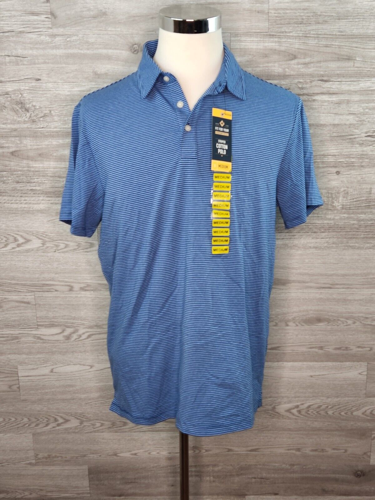 Member's Mark Men's Blue Everyday Style Striped Cotton Polo Shirt Size Medium