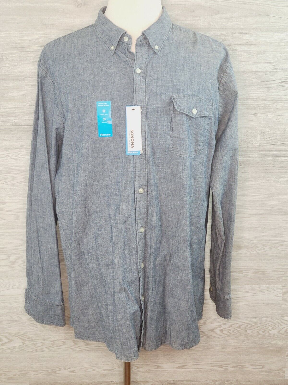 Sonoma Flexwear Men's Modern Fit Blue Long Sleeve Button Down Shirt Size 2XL