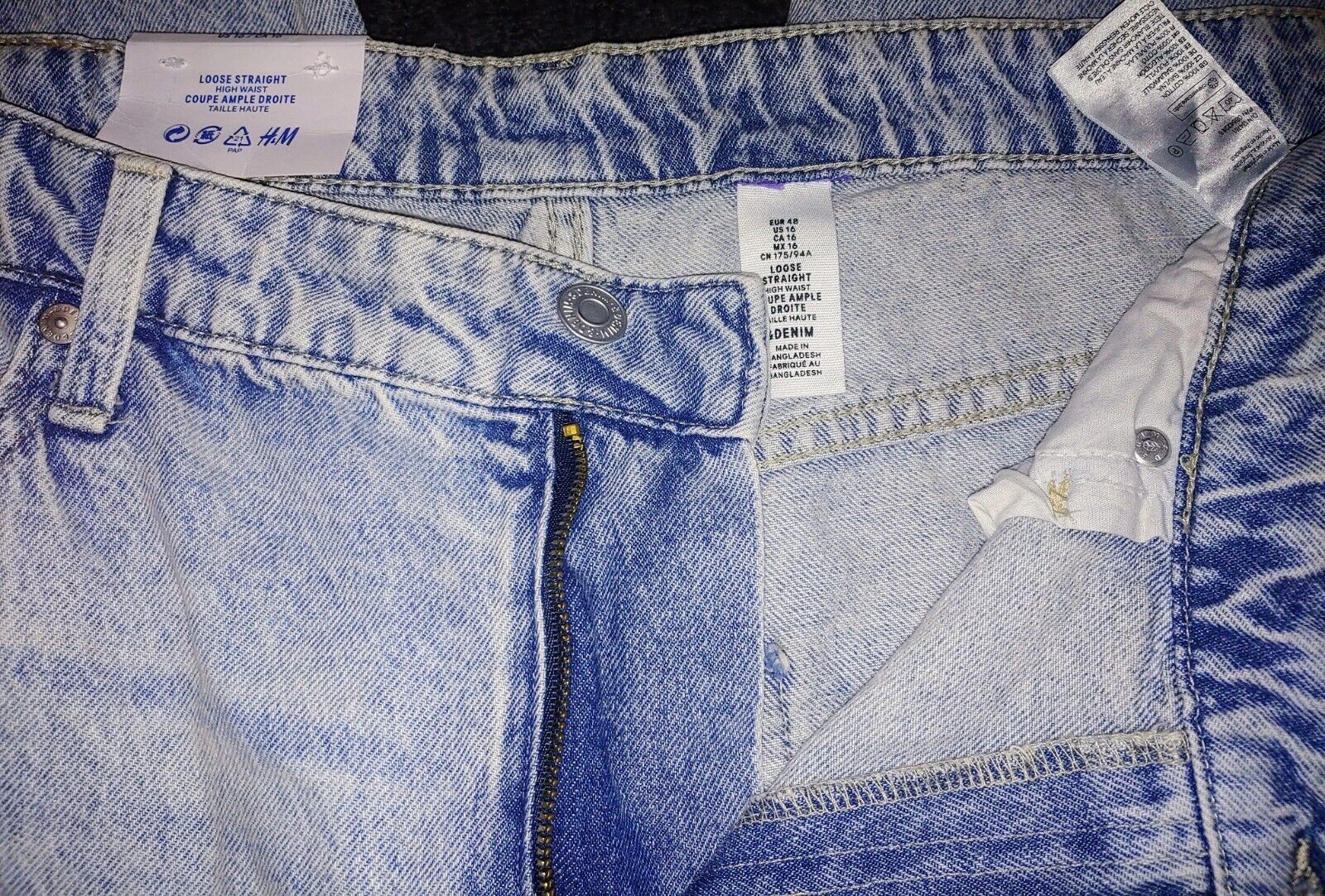 &denim by H&M Loose Straight Fit, Recycled 100% Cotton Jeans Size 16