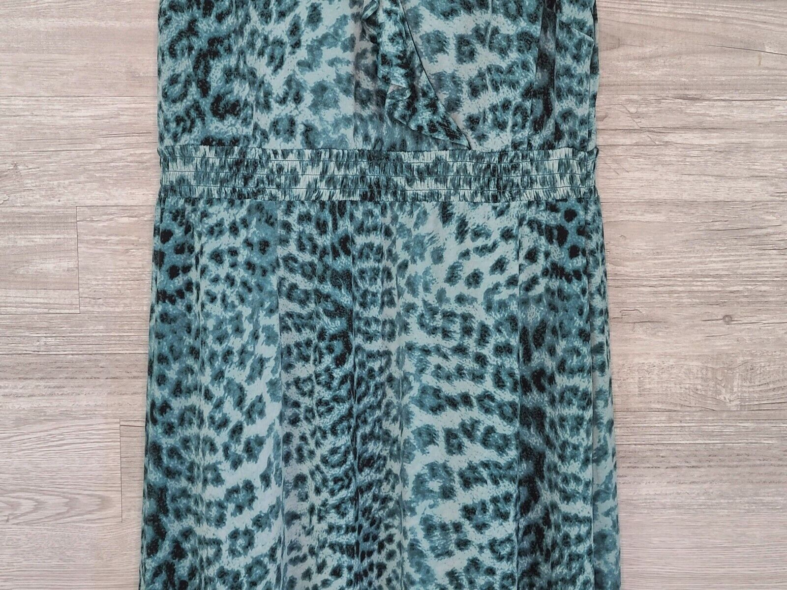 INC Women's Turquoise Leopard Print Ruffled V-Neck Long Maxi Dress Size XL