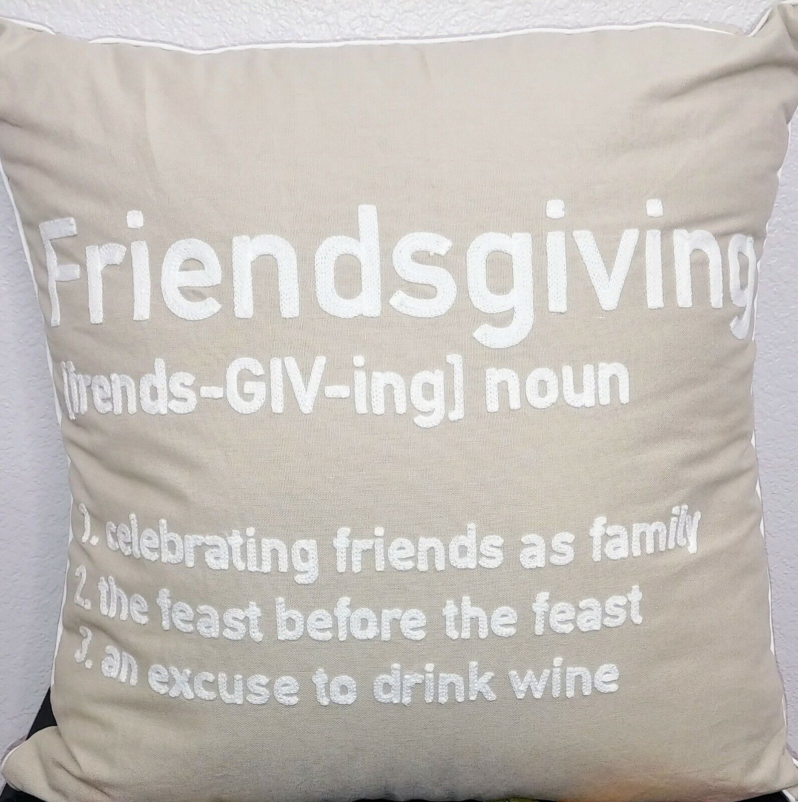 Friendsgiving Couch Decorative Beige & White Throw Pillow 50 cm X 50 cm