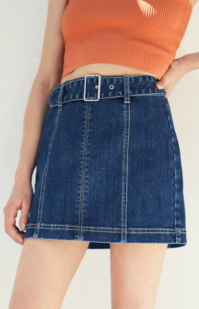 PacSun Los Angeles Women's Reese Dark Blue Jean Skirt with Belt Size 27