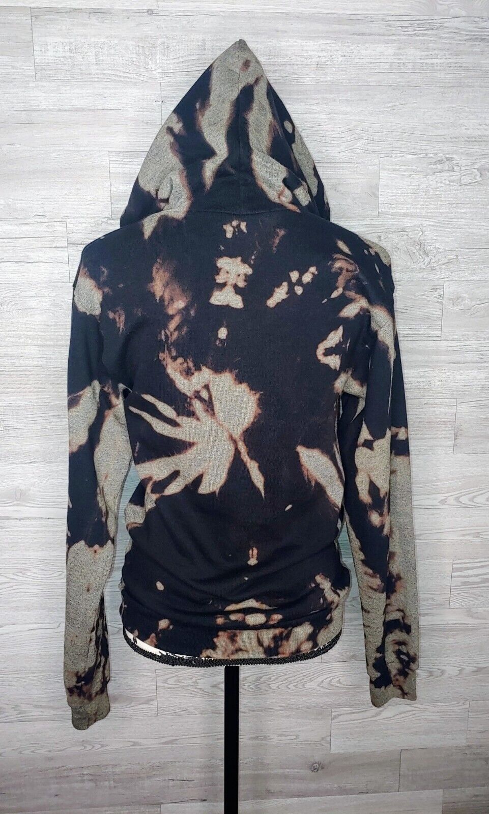 American Apparel Flex Fleece Black Bleach Tie Dye Pullover Hoodie Unisex Size XS