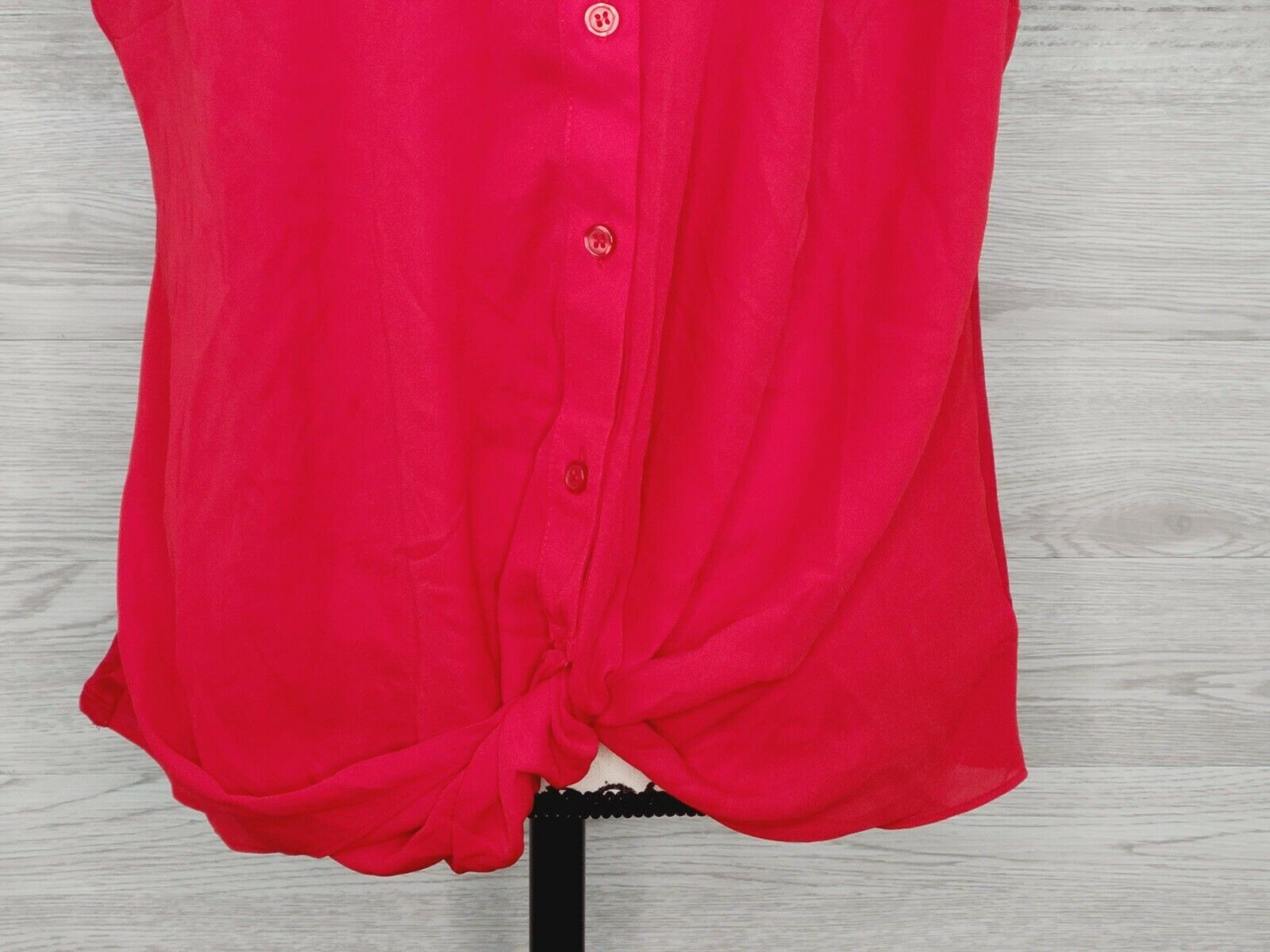 INC Women's Real Red Short Sleeve Button Down Twist V-Neck Blouse Size Large