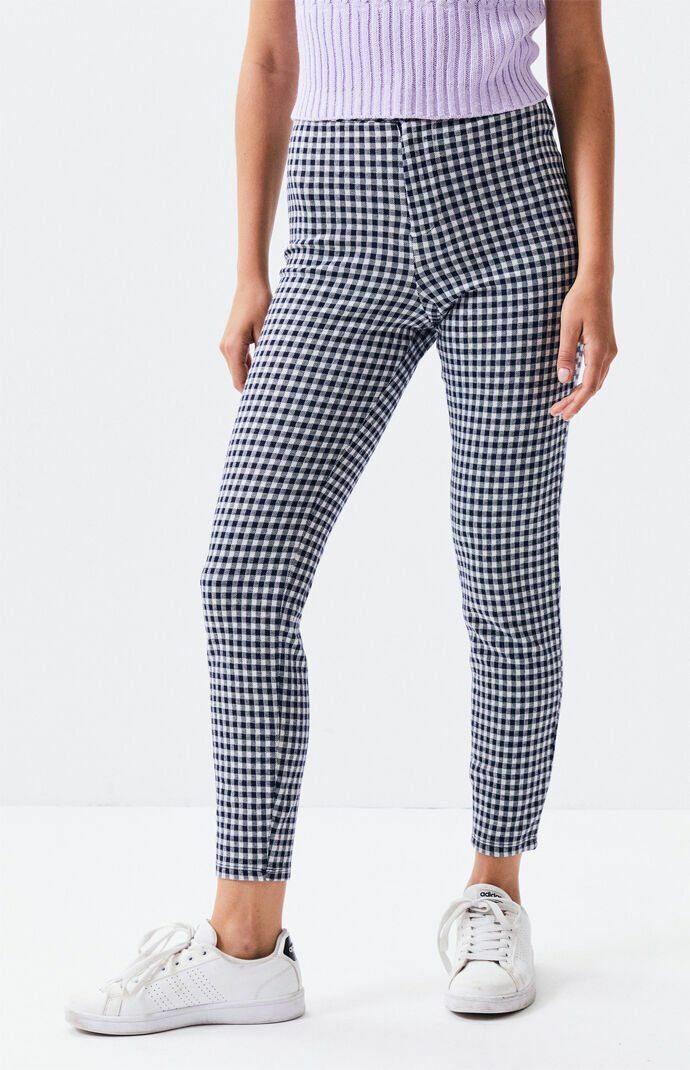 Lottie Moss Women's Navy & White Plaid Casual Button Leggings Size Medium