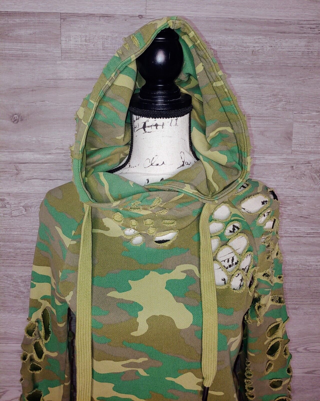 NSF Lisse Preloved Destroyed Camo Hoodie Distressed Sweatshirt Women's Size P (XS)