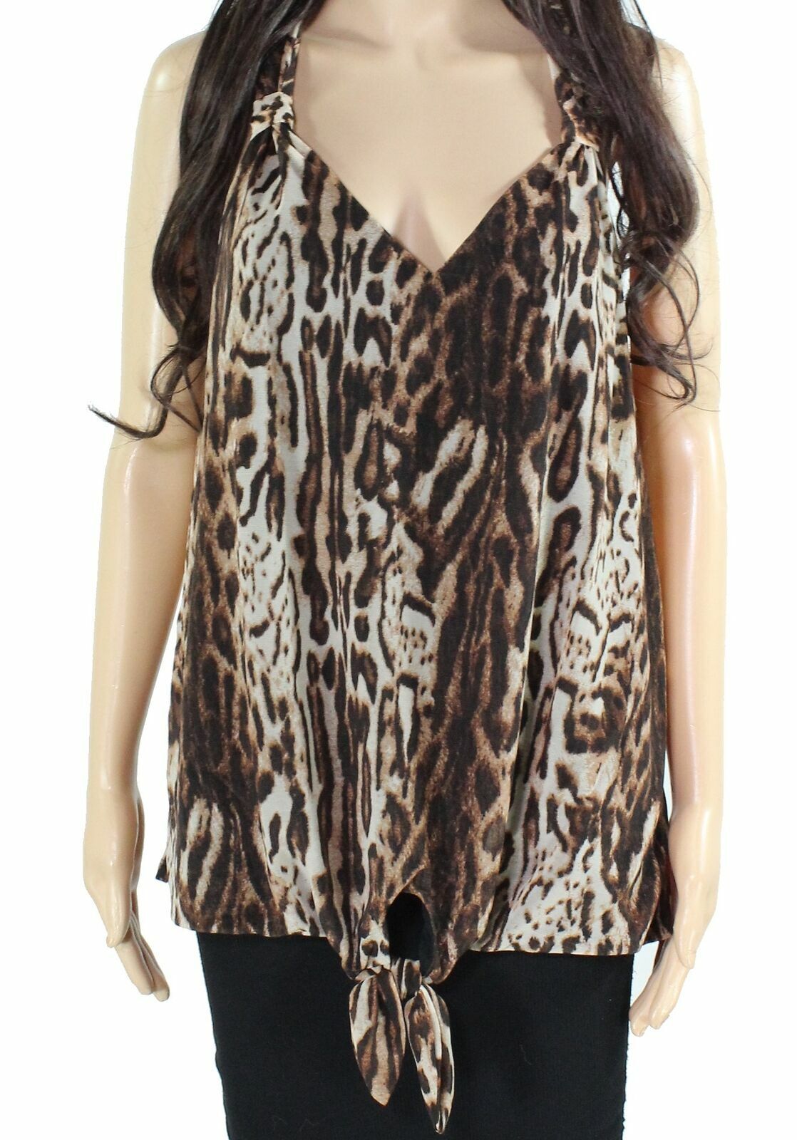 INC Women's Sleeveless Animal Print Tie-Front V-Neck Blouse Size Medium