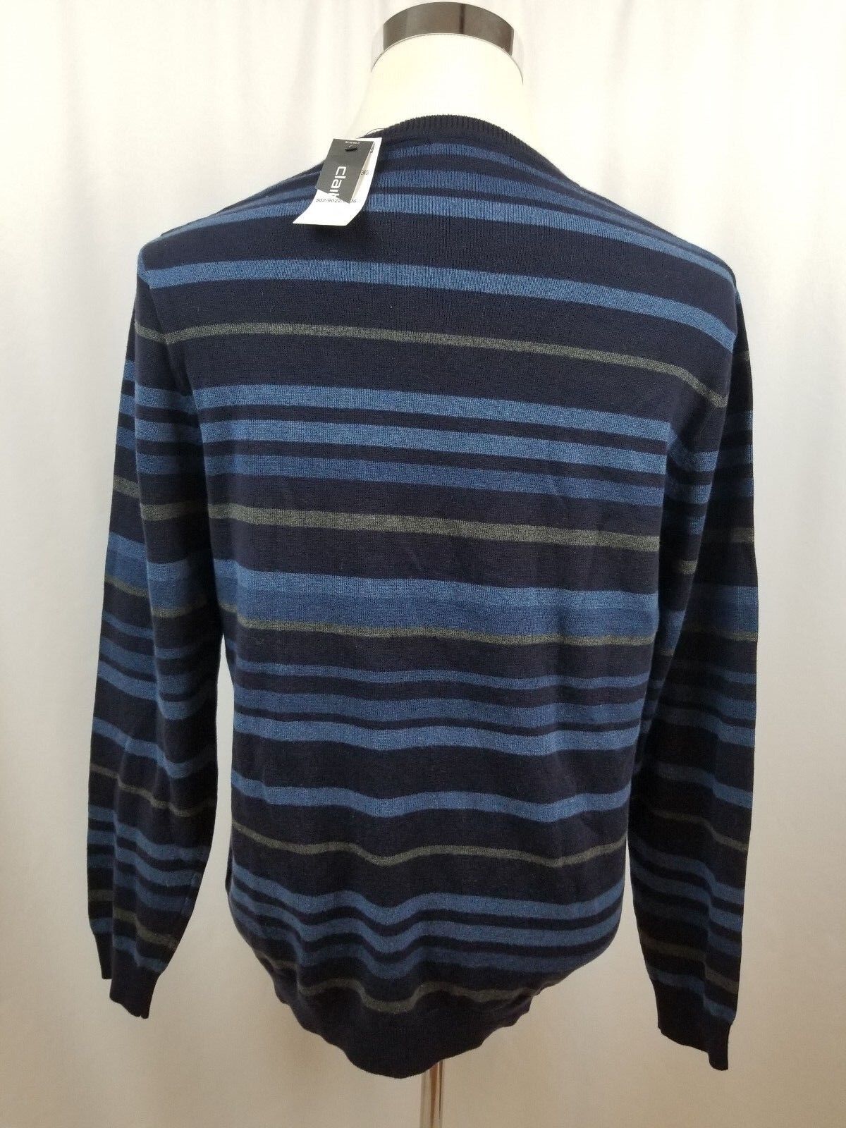 Claiborne Men's Long Sleeve V-Neck Sweater Blue Stripes Size Small