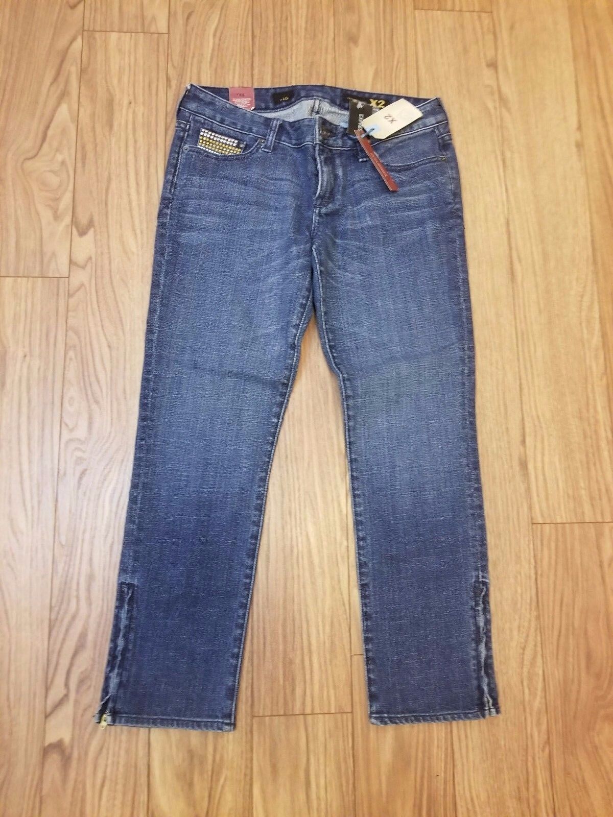 Express X2 Women's Slim w10 Ankle Length Low Rise Embellished Jeans Size 6