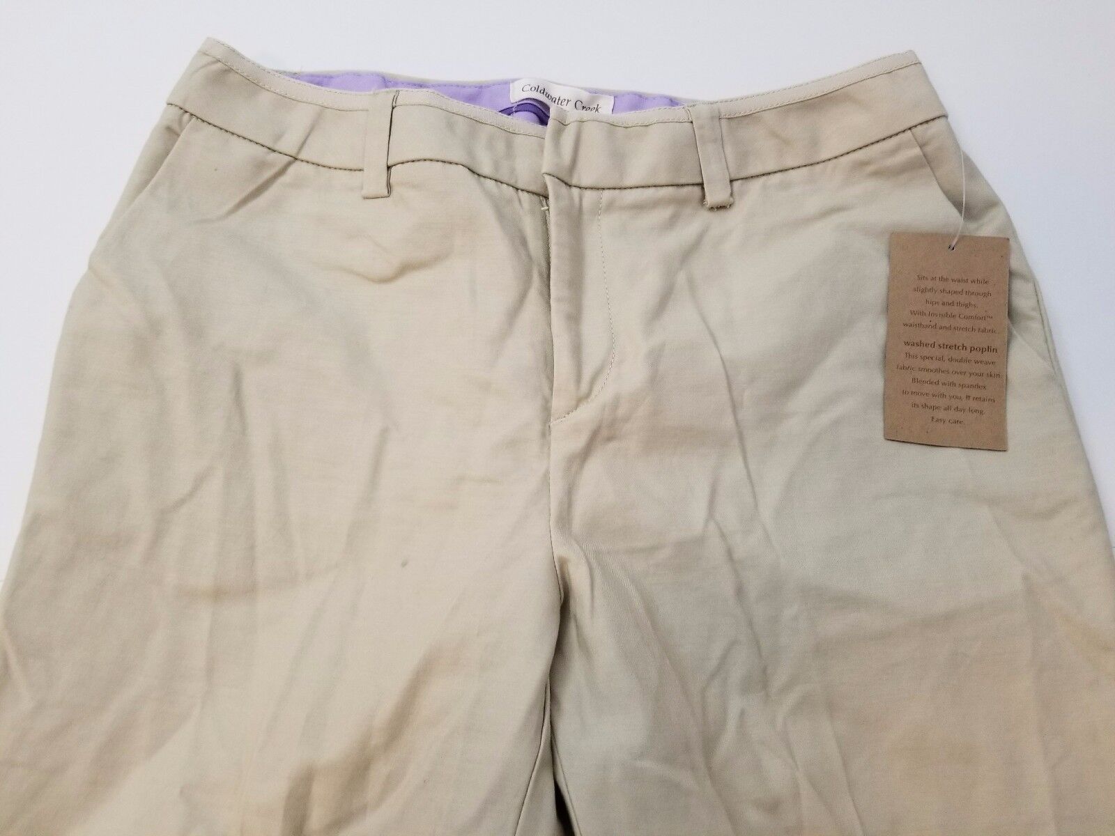 Coldwater Creek Women's Natural Waist Washed Poplin Capri Beige Size 8 Petite