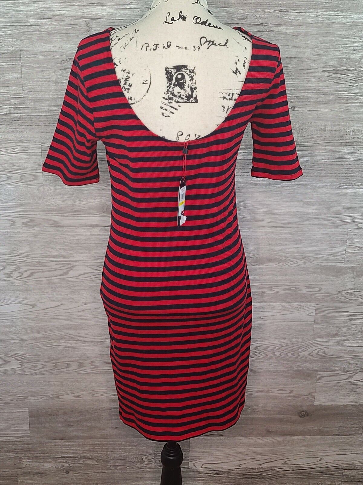 Tommy Jeans Women's Red & Blue Striped Ribbed Short Sleeve Dress Size Medium