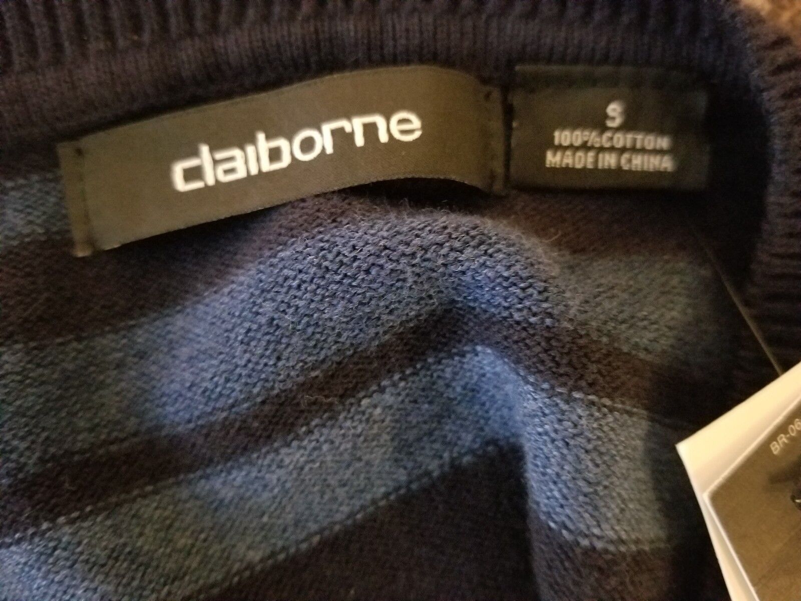 Claiborne Men's Long Sleeve V-Neck Sweater Blue Stripes Size Small