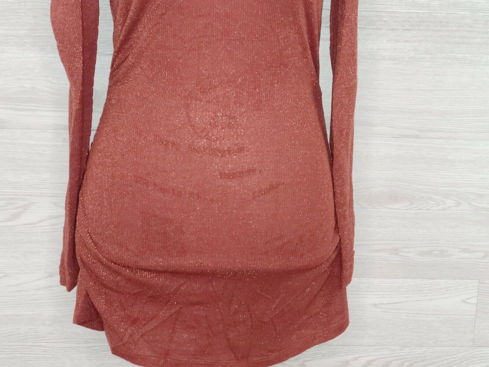 INC Women's Metallic Burnt Orange Long Sleeve V-Neck Mini Dress Size Small