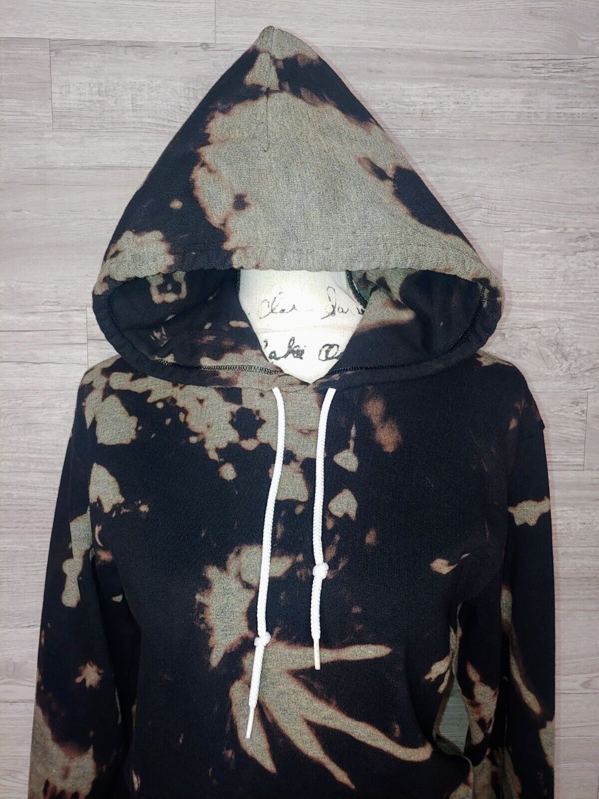 American Apparel Flex Fleece Black Bleach Tie Dye Pullover Hoodie Unisex Size XS