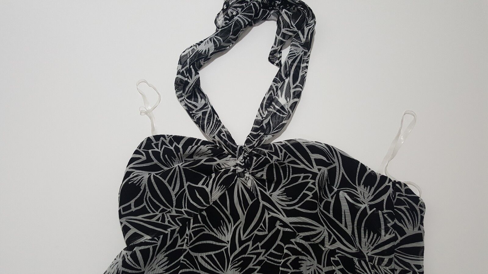 Ann Taylor Loft Women's Black & Gray Floral Print Tie Neck Halter Top Size 0