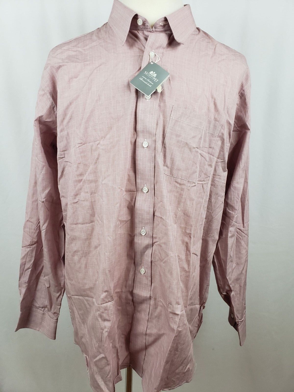 Stafford Broadcloth Men's Long Sleeve Button Down Shirt Pink Size 17.5/36