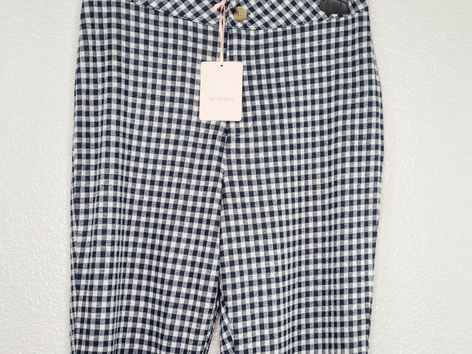 Lottie Moss Women's Navy & White Plaid Casual Button Leggings Size Medium