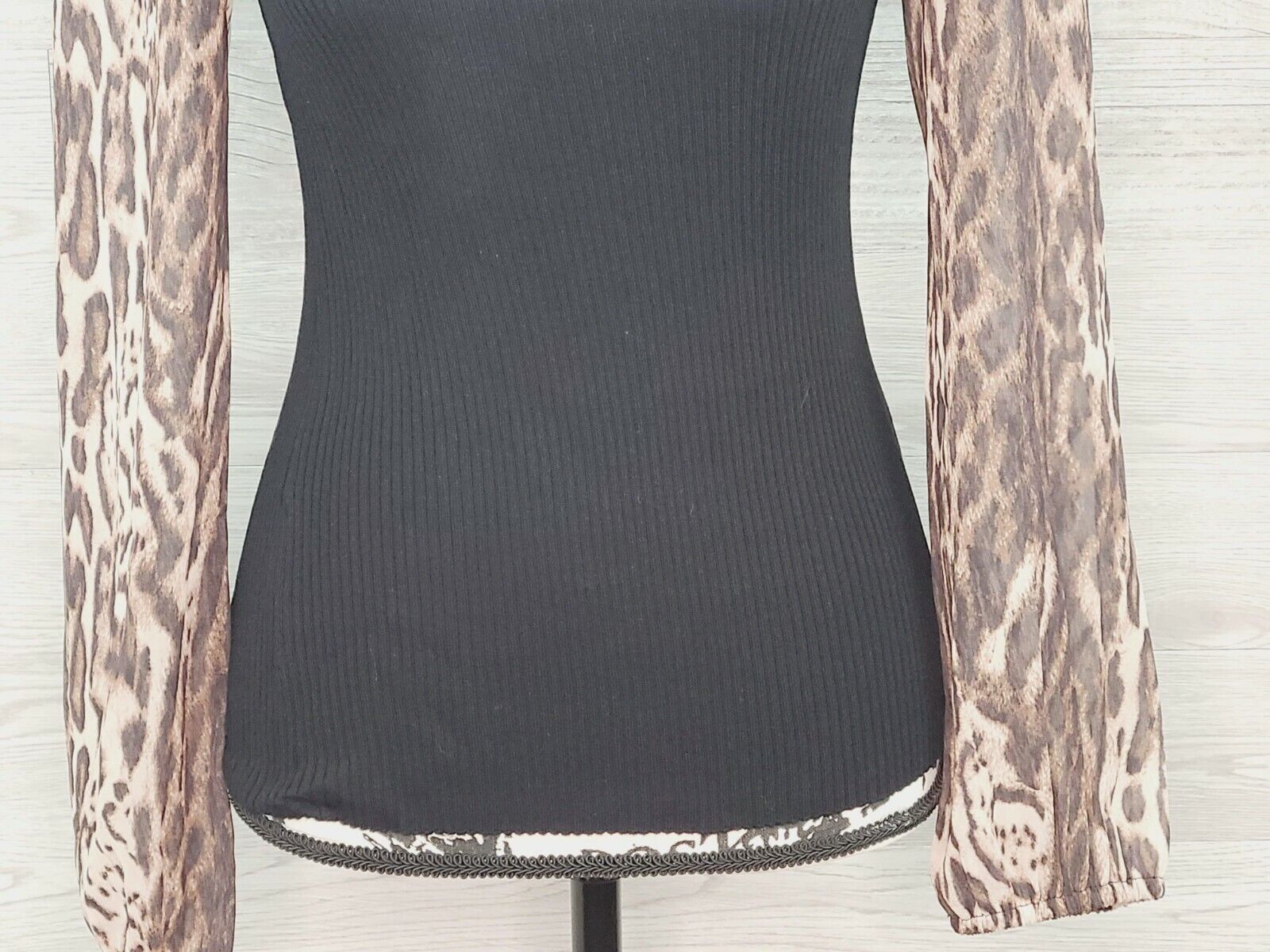 INC Women's Black Long Animal Print Sleeves Pull-On Sweater Size Medium