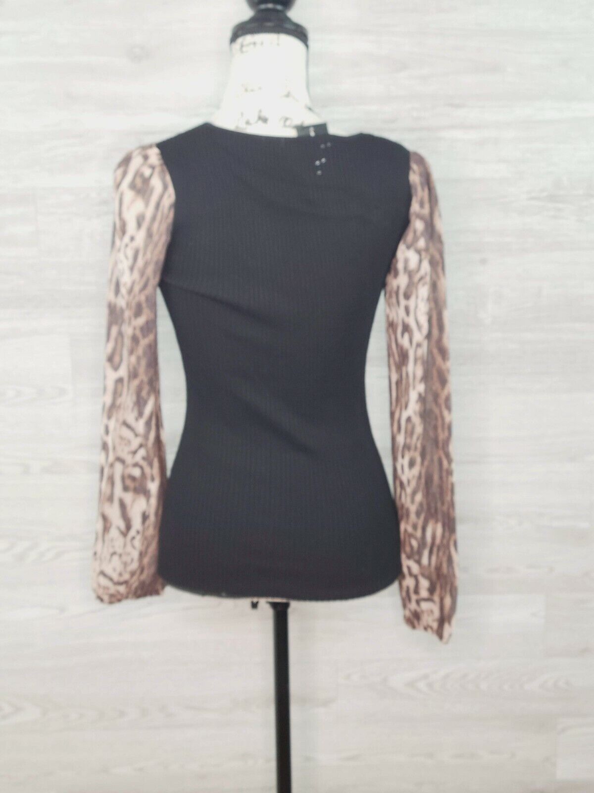 INC Women's Black Long Animal Print Sleeves Pull-On Sweater Size Medium