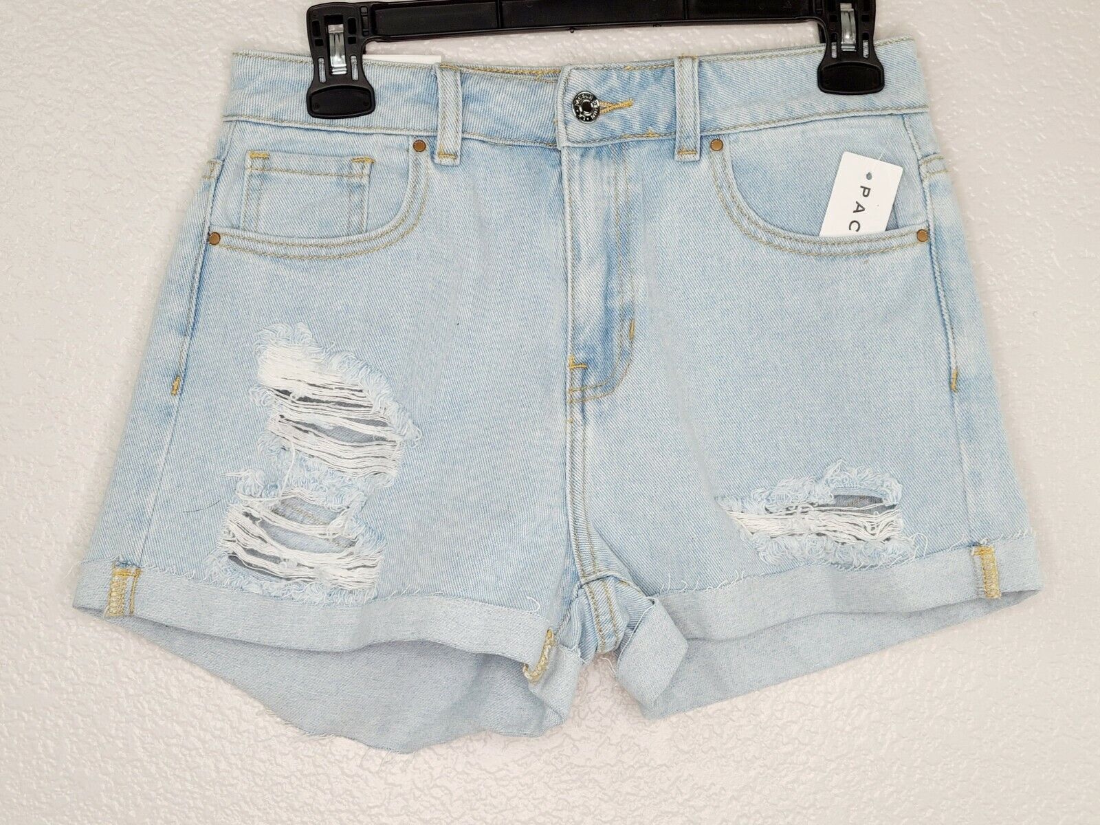 PacSun L.A. Women's Ariel Blue Courtside Distressed Denim Mom Short Size 25