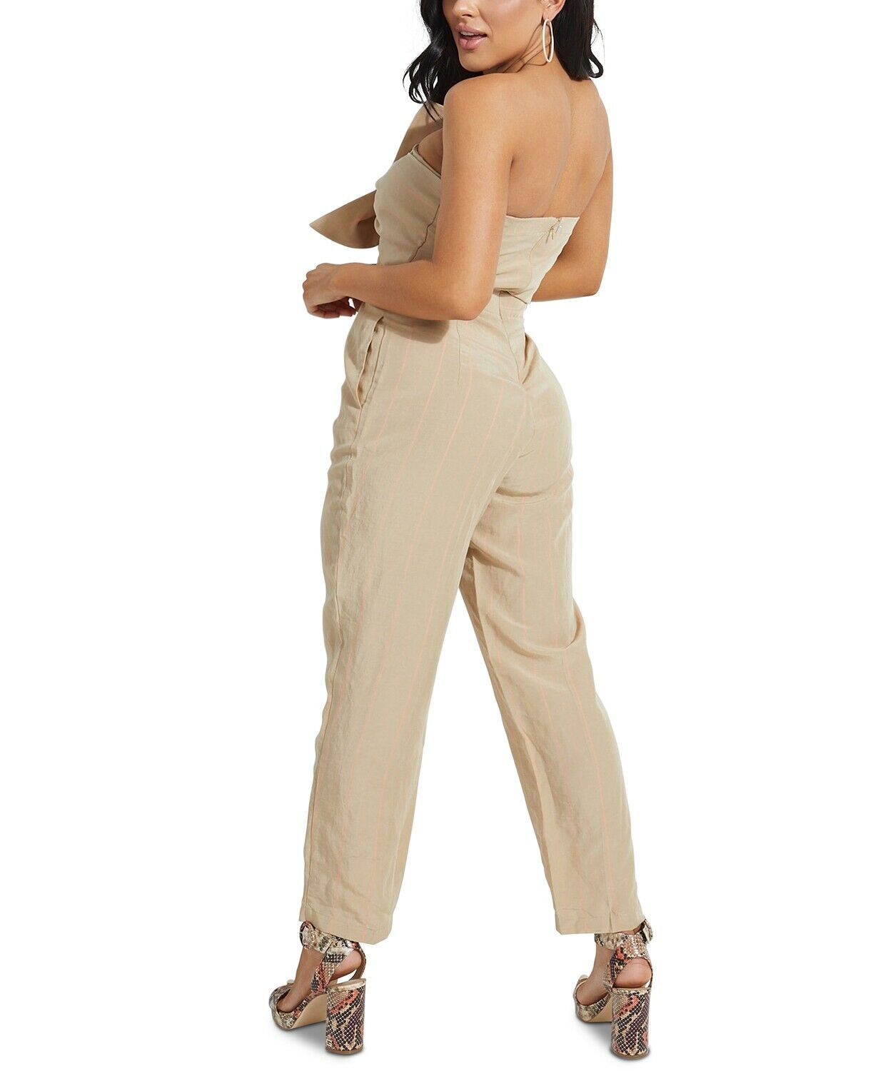 Guess Women's Evelina Beige Strapless Jumpsuit Overall with Bow Size Medium