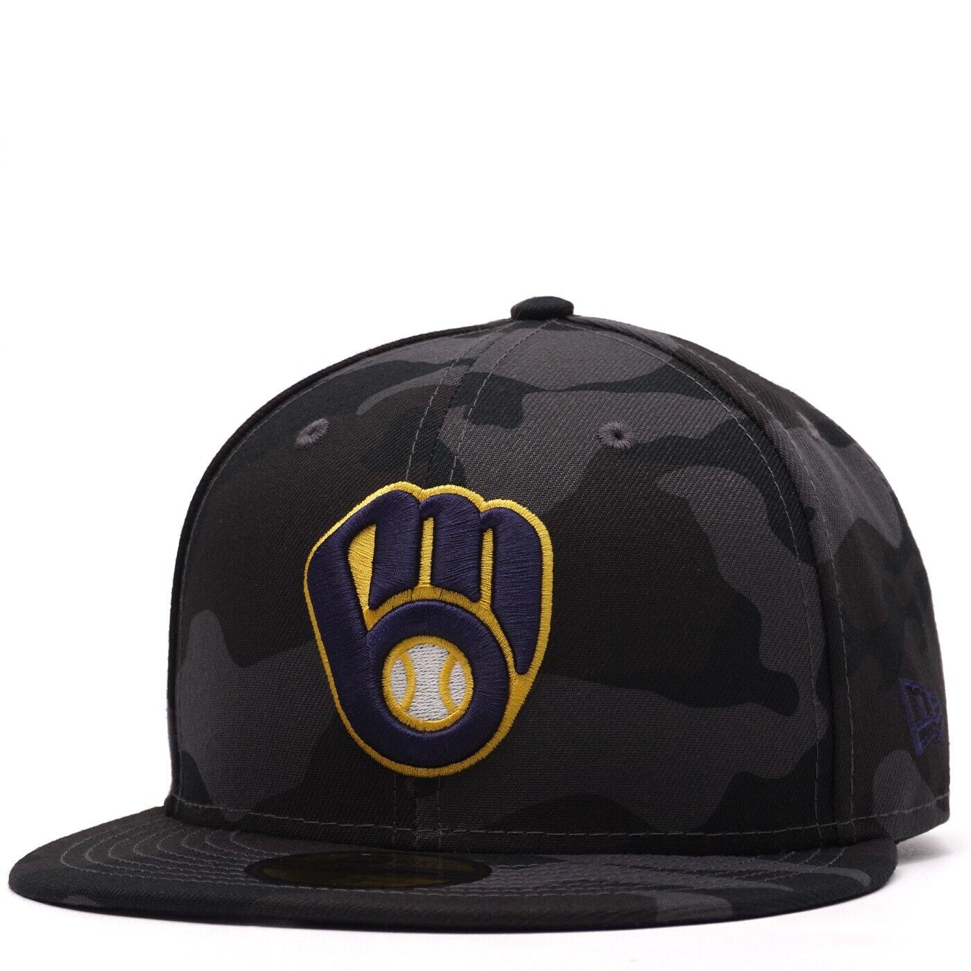 Milwaukee Brewers New Era Black Camo 59FIFTY Fitted Hat Size 7 5/8