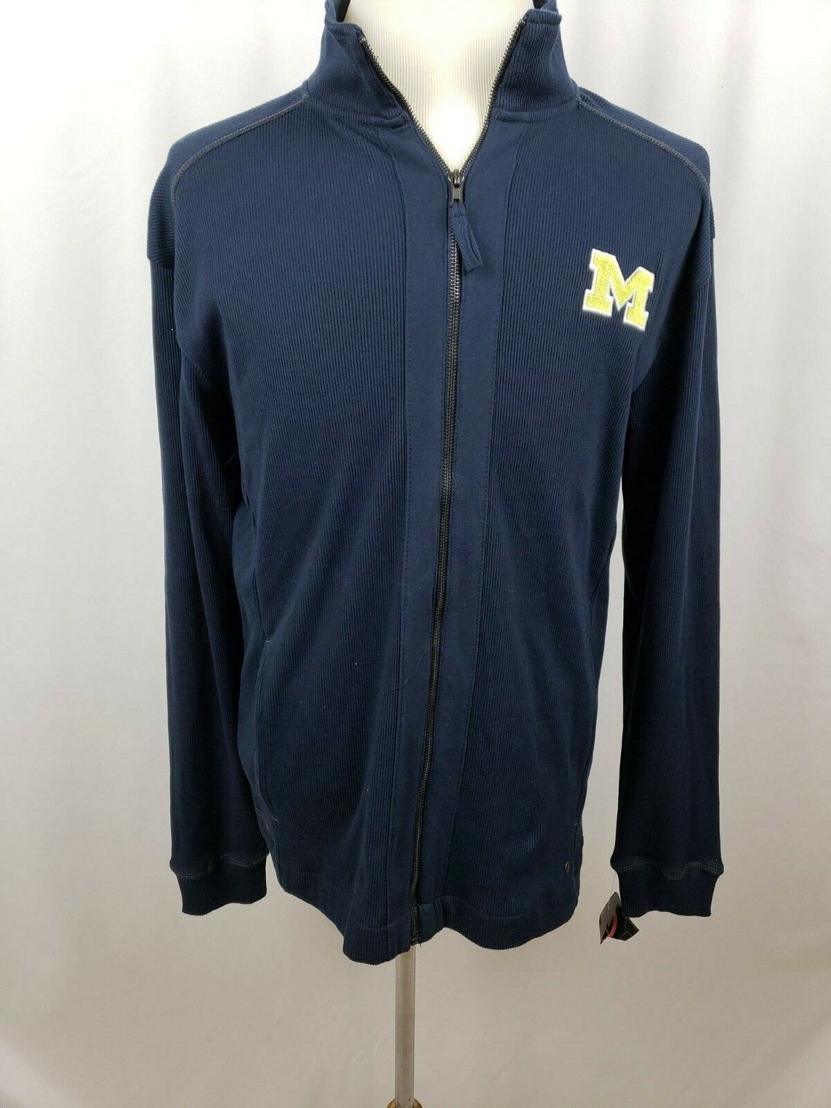 Michigan Wolverines Chiliwear Men's Full Zip Ribbed Blue Sweatshirt Size Large