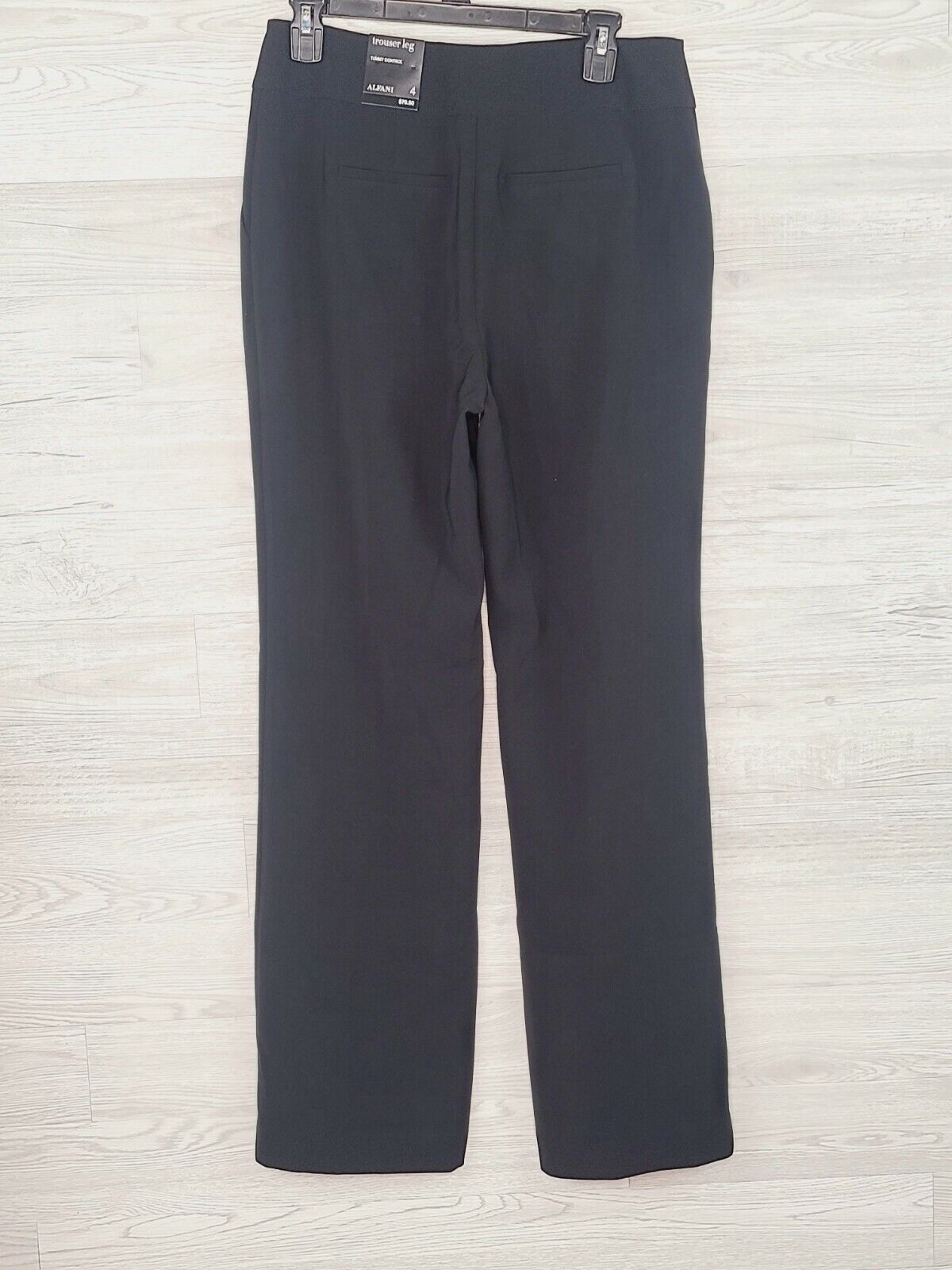 Alfani Women's Deep Black Pleated Tummy Control Trouser Leg Pants Size 4