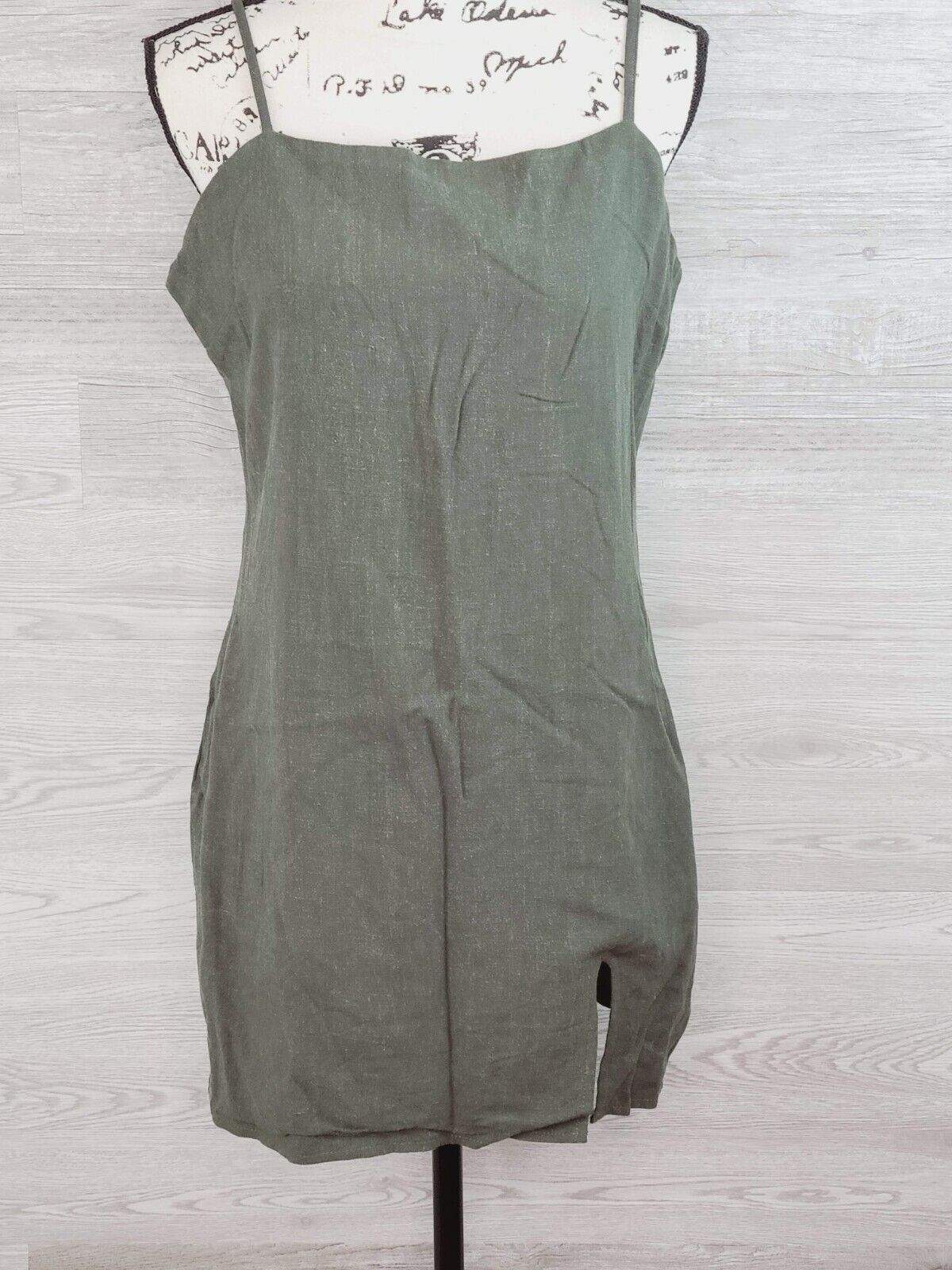 Kendall & Kylie Women's Olive Green Slit Linen Mini Dress Size Large